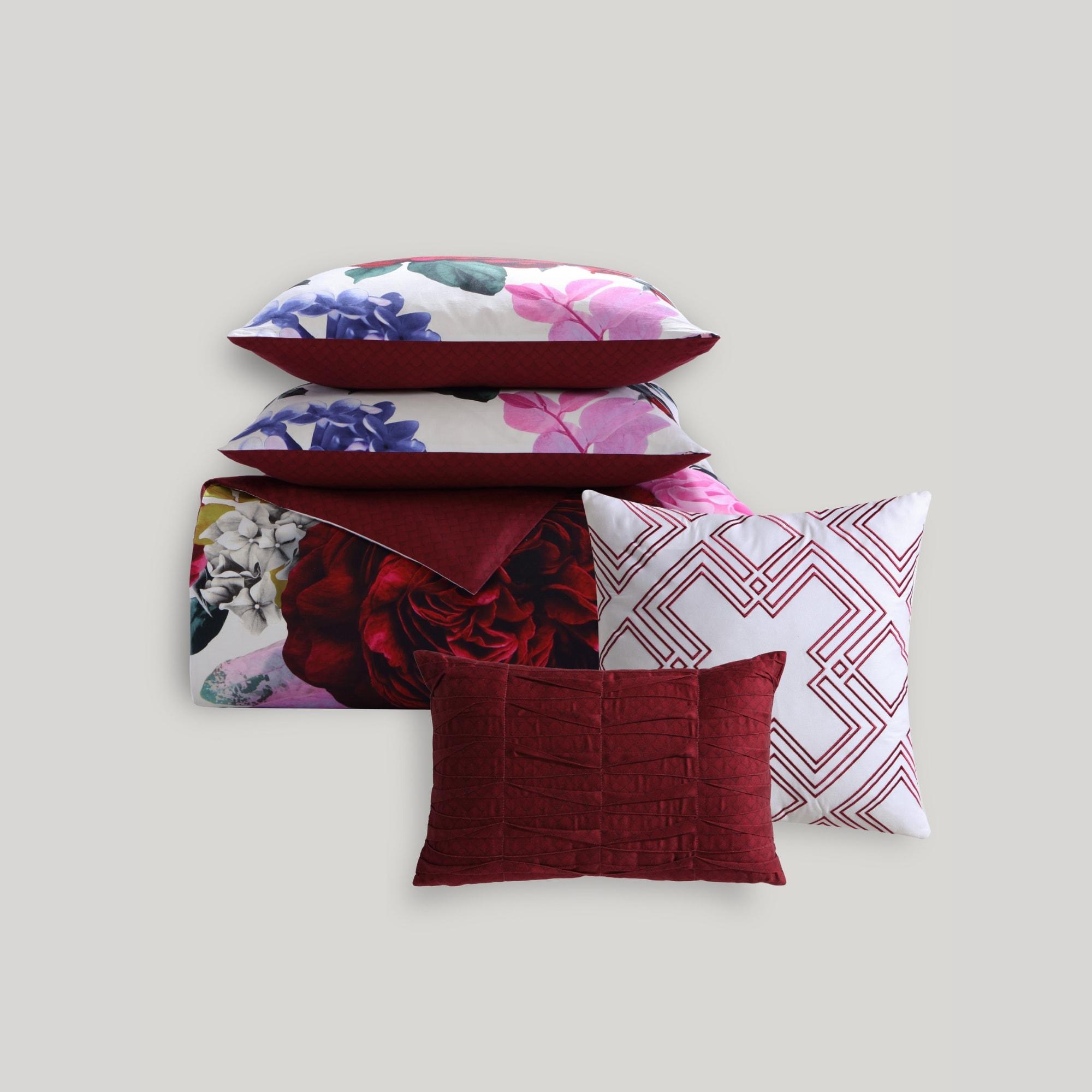 BeBeJan Bebejan Magenta Floral 100% Cotton Sateen 5 Piece Reversible Comforter Set