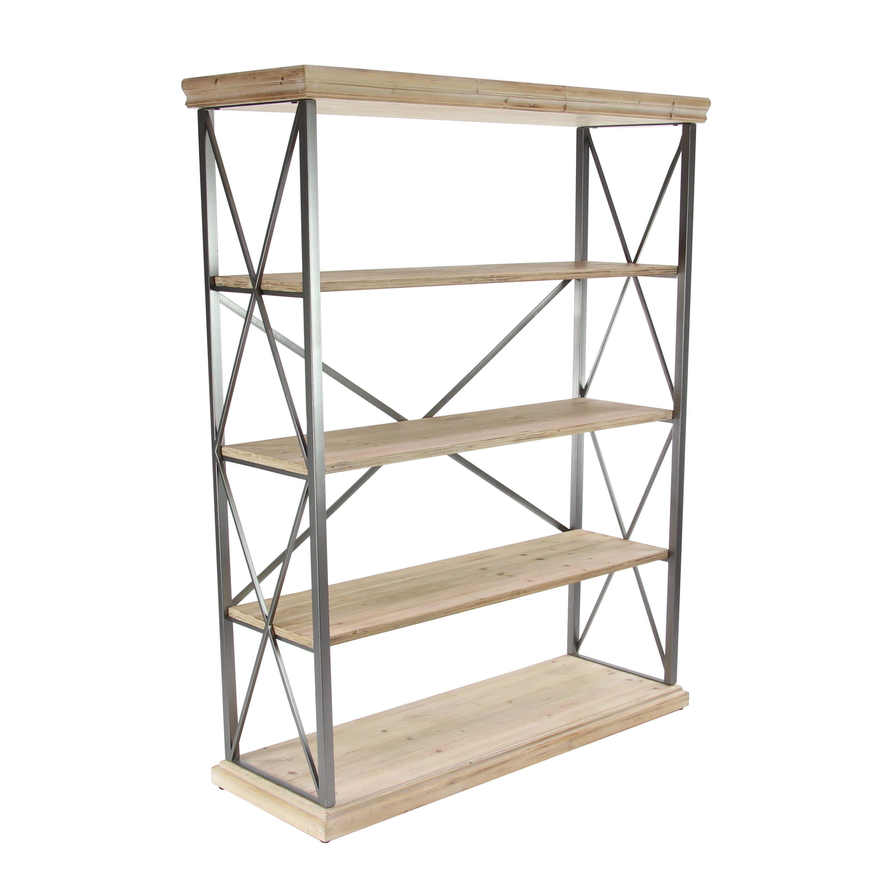 72" Farmhouse 4 Tier Shelf Brown - Olivia & May: Industrial Style Hardwood Bookcase with Storage Bins