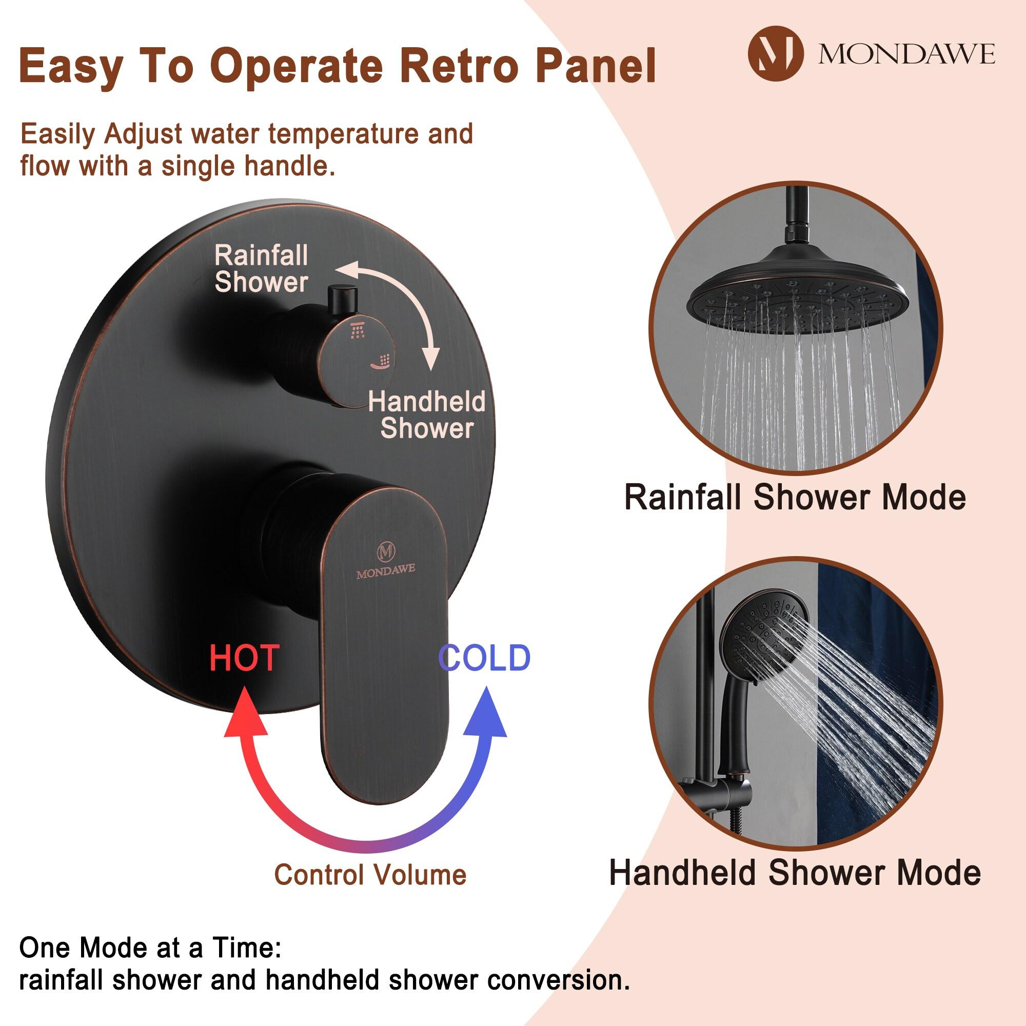 mondawe Calliope Wall Mounted 2-Function Retro Pressure-Balanced Shower System with 3 Setting Handheld MD-A3815-ORB