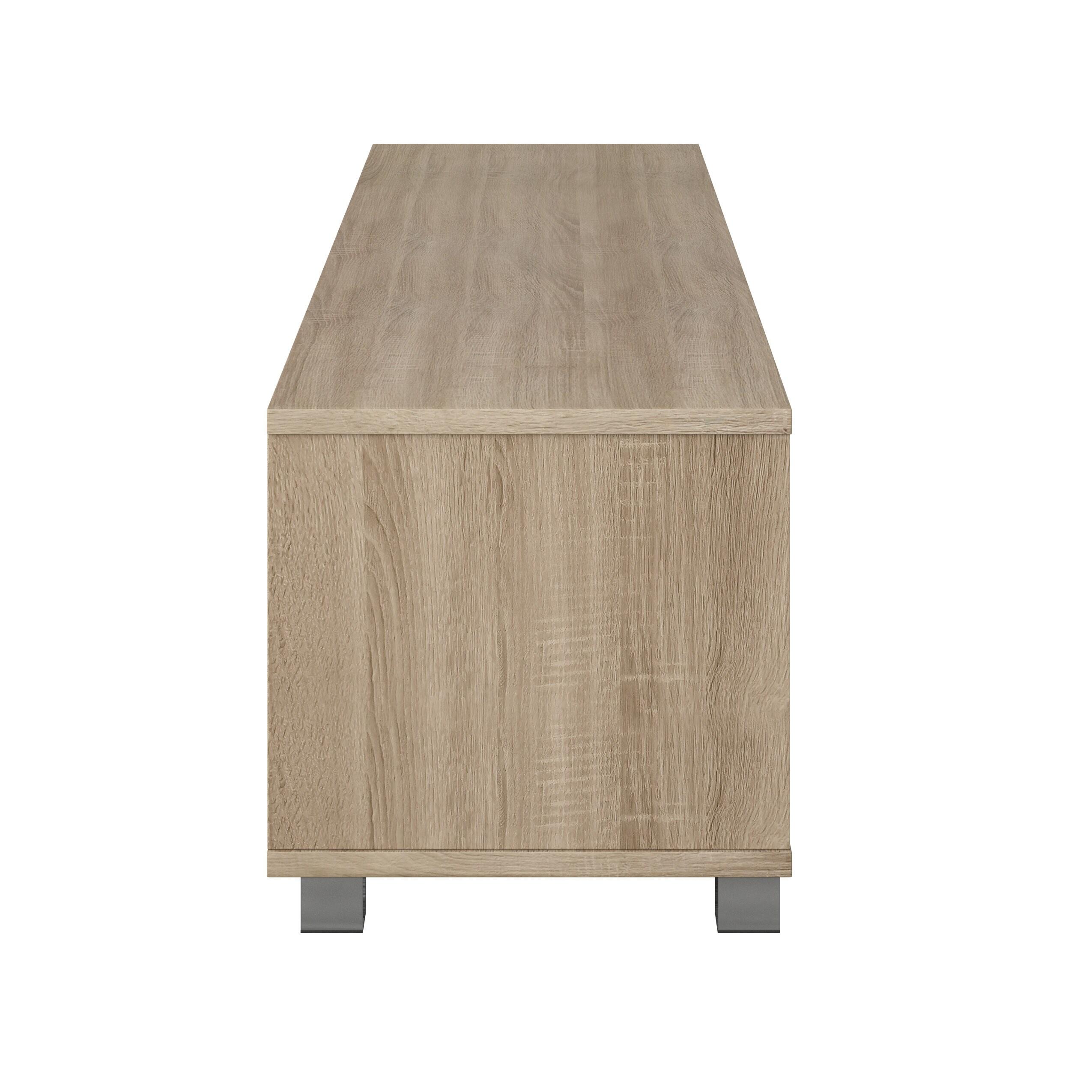 Hollywood TV Stand for TVs up to 85" with Doors Wood Grain White/Brown - CorLiving: Modern Media Console, Laminated MDF