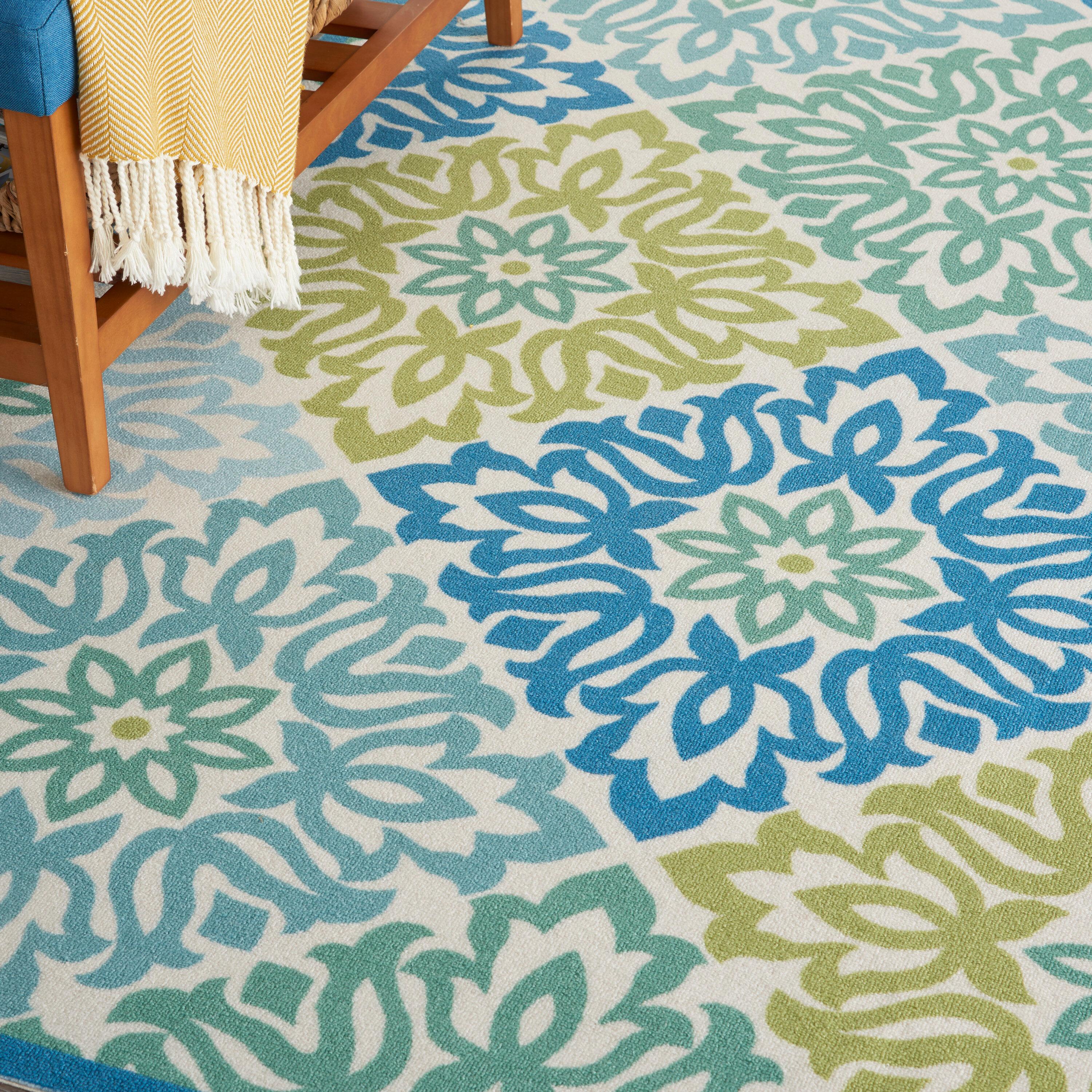 Waverly Sun & Shade "Sweet Things" Blue Indoor/Outdoor Area Rug by Nourison Marine 4'3" x 6'3"
