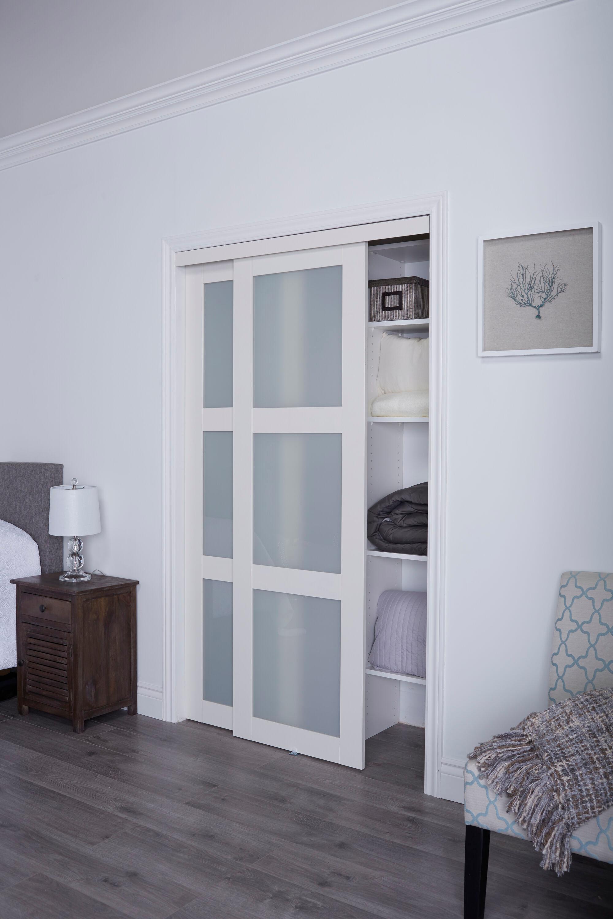 Renin 80'' Solid + Manufactured Wood Glass Low-Gloss Sliding Closet Doors