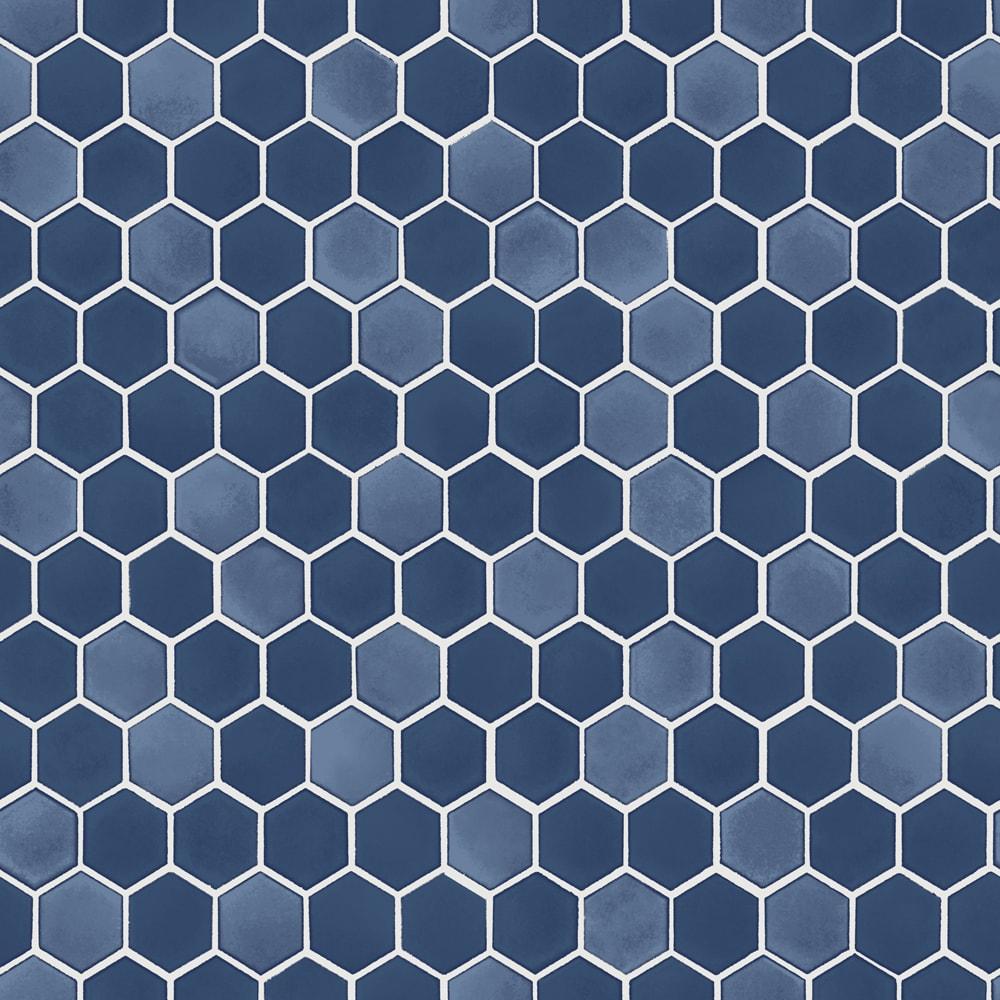 Tempaper & Co.® Hexagon Tile Removable Peel and Stick Wallpaper, Shades of Sapphire, 28 sq. ft.: Vinyl, Self-Adhesive, Geometric Design