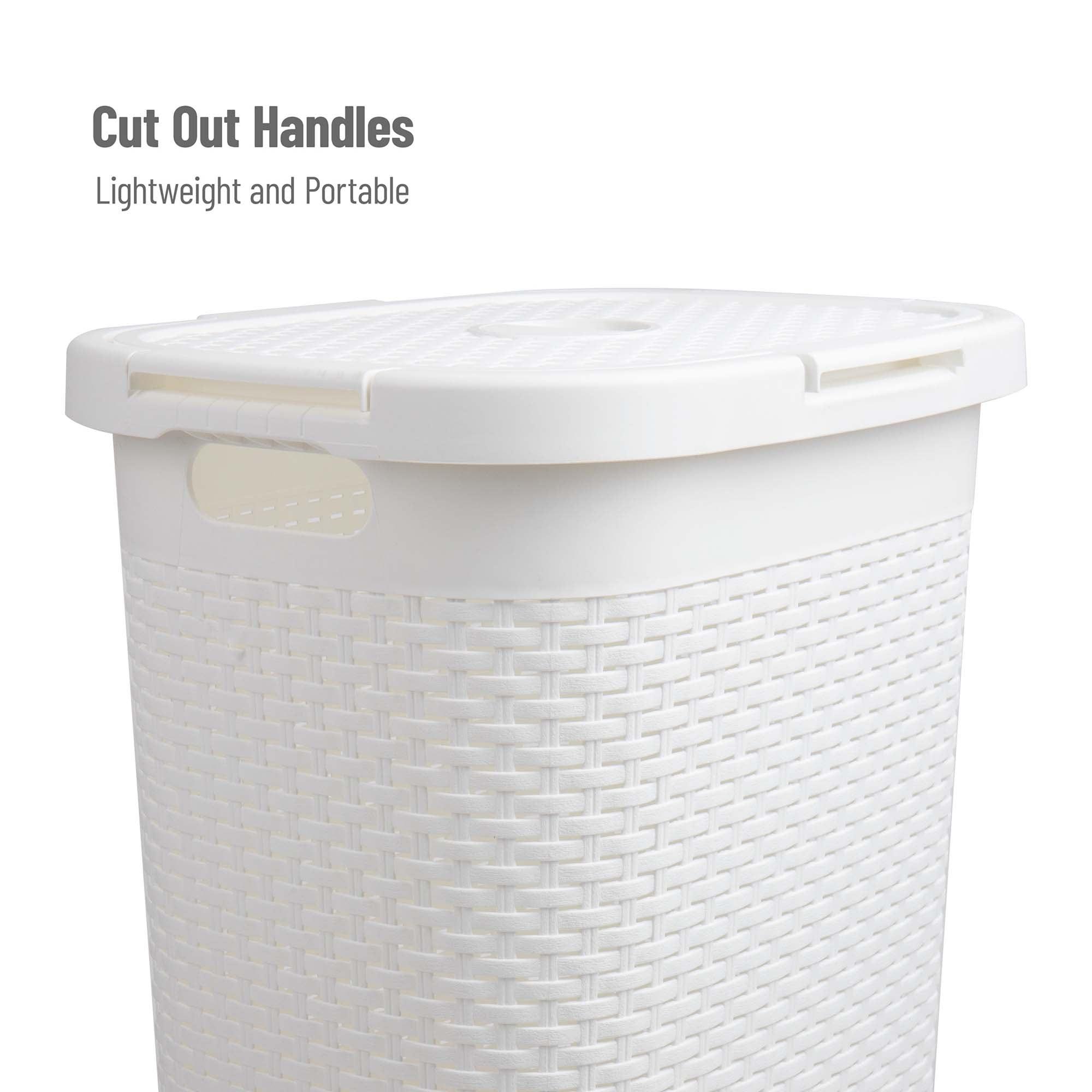 Mind Reader Mind Reader 60L Slim Laundry Hamper, Clothes Basket, Lid, Wicker Style, Plastic, 17.65"L x 13.75"W x 24.15"H, 2-Pack