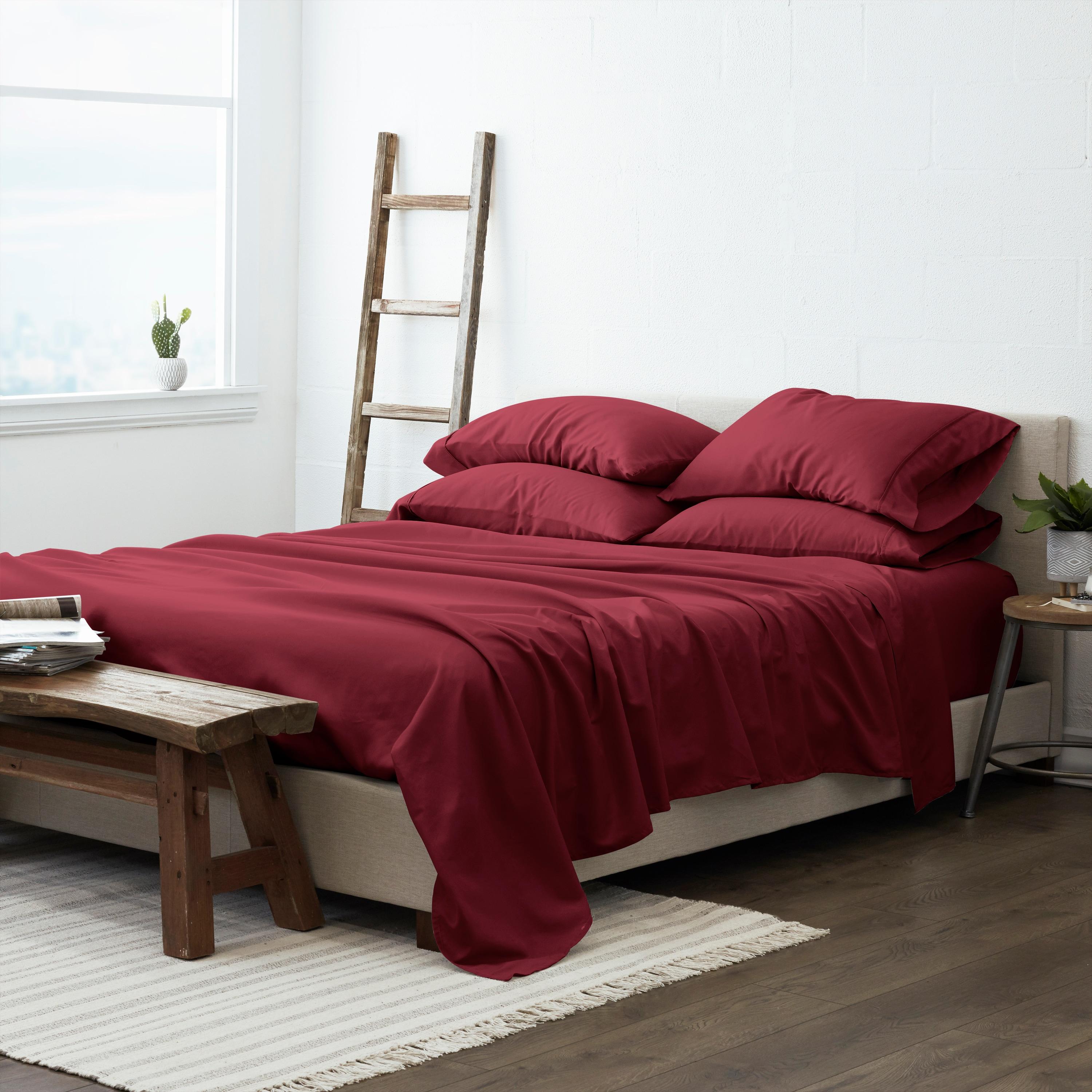 Solid 6 Piece Sheet Set - Ultra Soft - Becky Cameron (Extra Pillow Cases!), Burgundy, King
