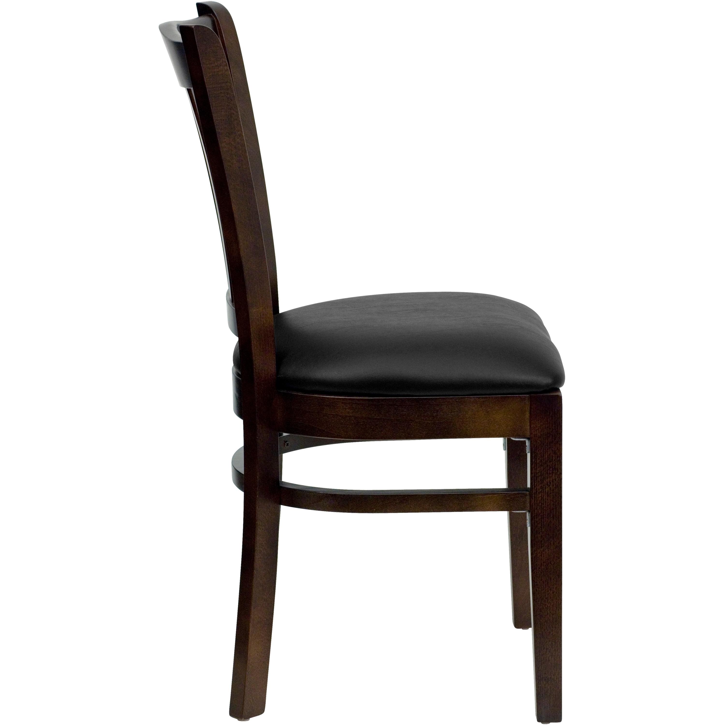 Flash Furniture HERCULES Series Vertical Slat Back Walnut Wood Restaurant Chair - Black Vinyl Seat