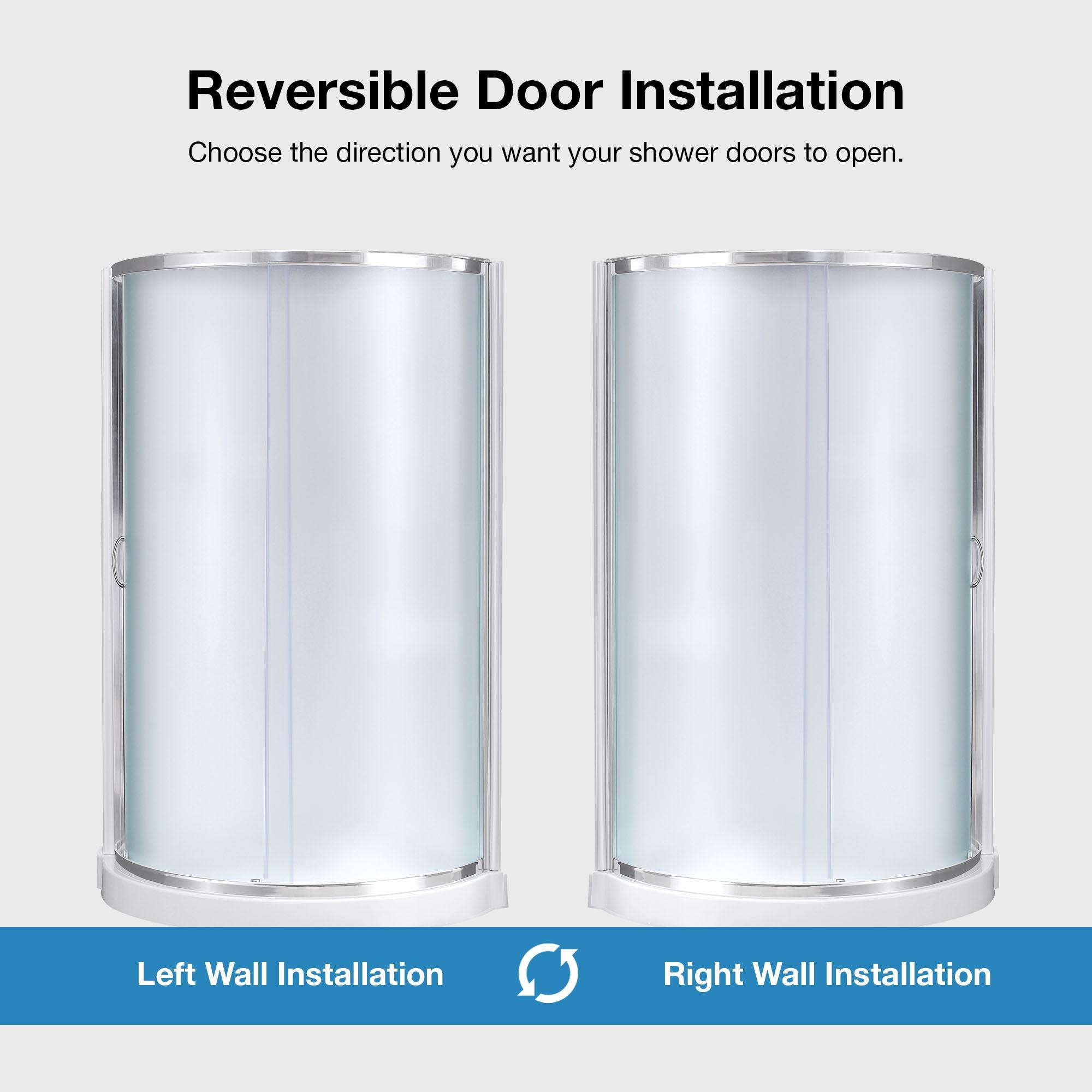 OVE Decors Breeze 40 in. Framed Round Shower Kit w/ Frosted Glass, Base, Wall in Chrome Finish