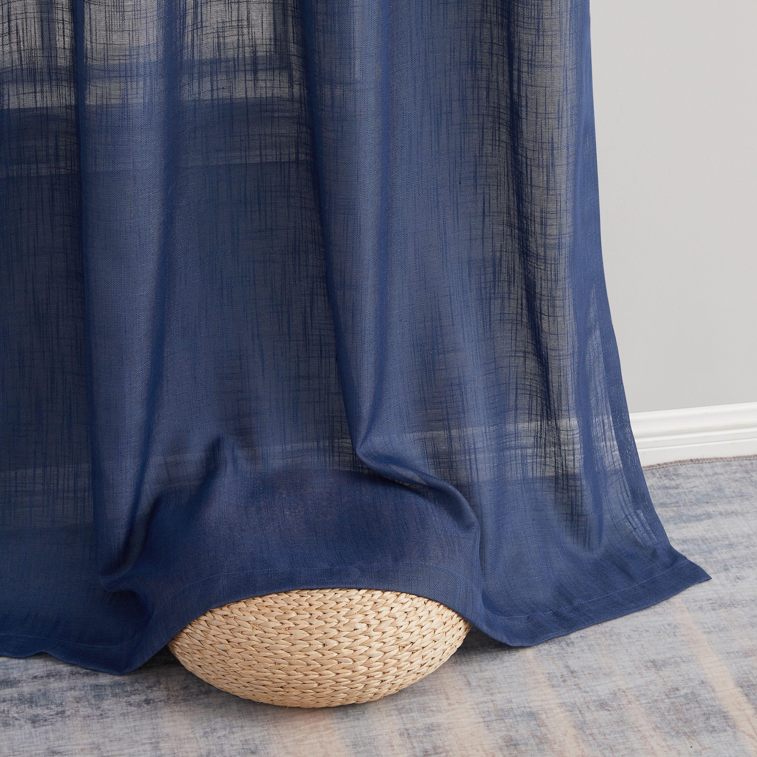 THD Serena Faux Linen Textured Semi Sheer Transparent Window Grommet Long Thick Curtain Panels, Pair