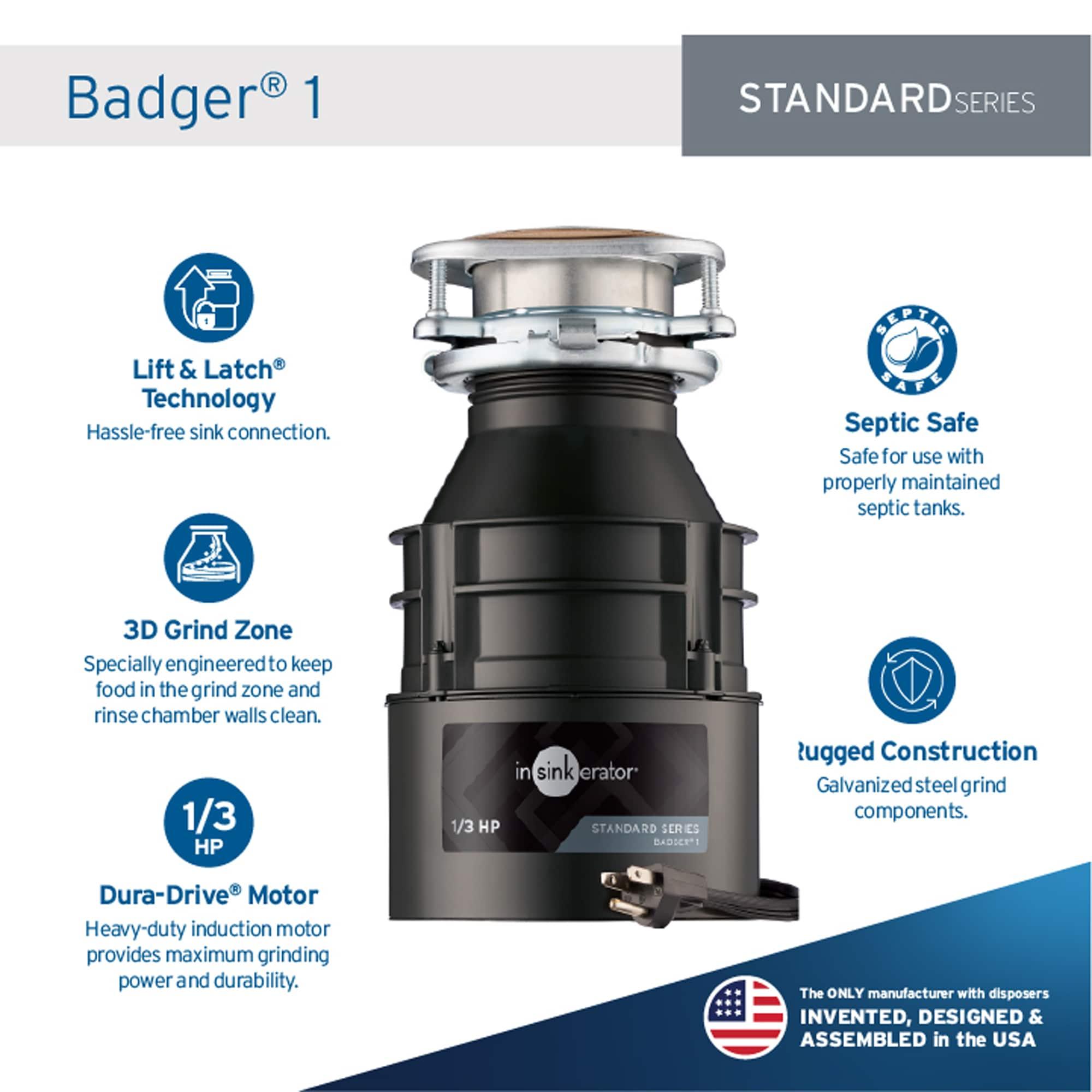 Badger 1/3 HP Continuous Feed Garbage Disposal (With Optional Power Cord)