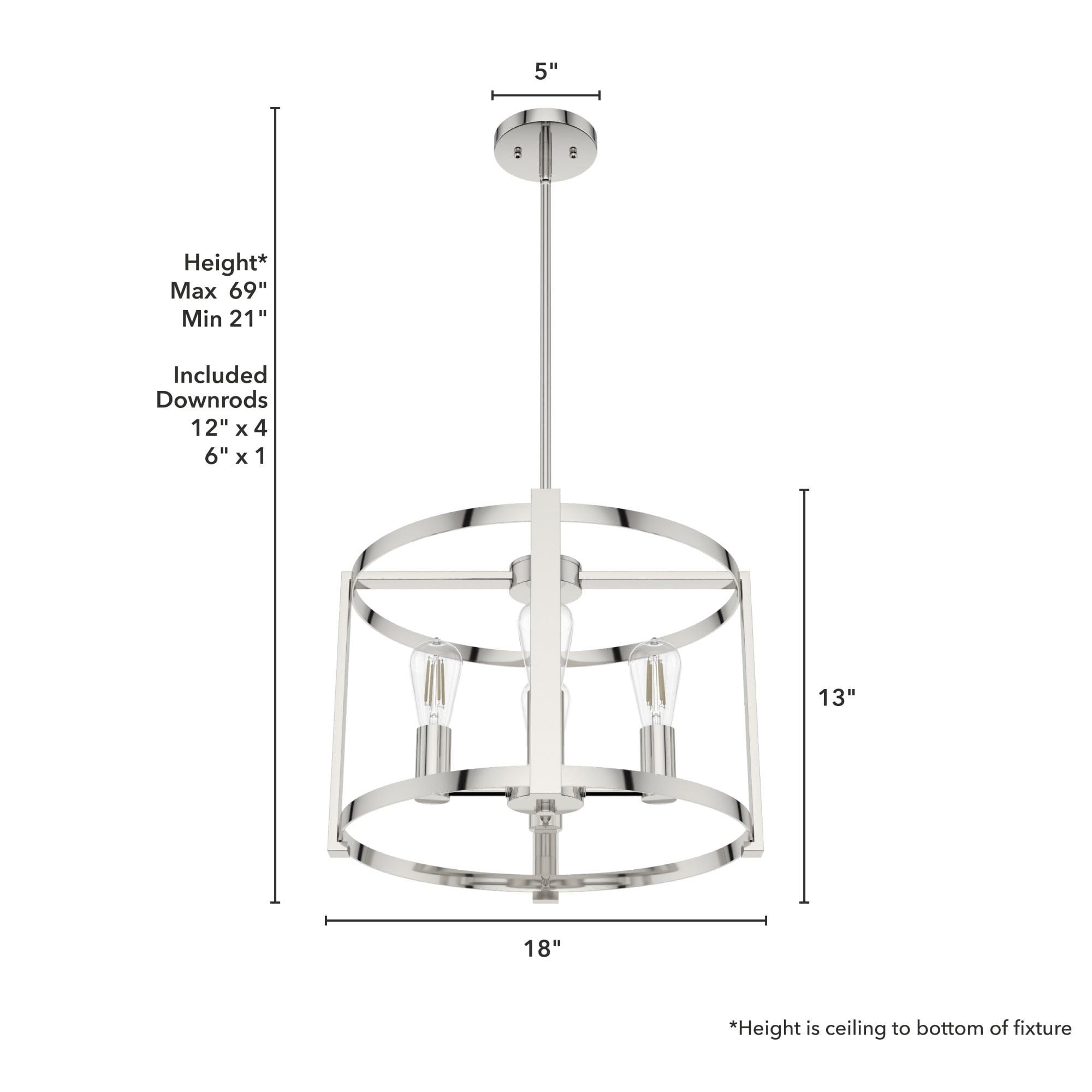 Hunter - Astwood 4-light Polished Nickel, Medium Size Chandelier, Dimmable, Caged Style, Drum Shaped, for Bedrooms, Kitchens, Dining, Living Rooms - 19957