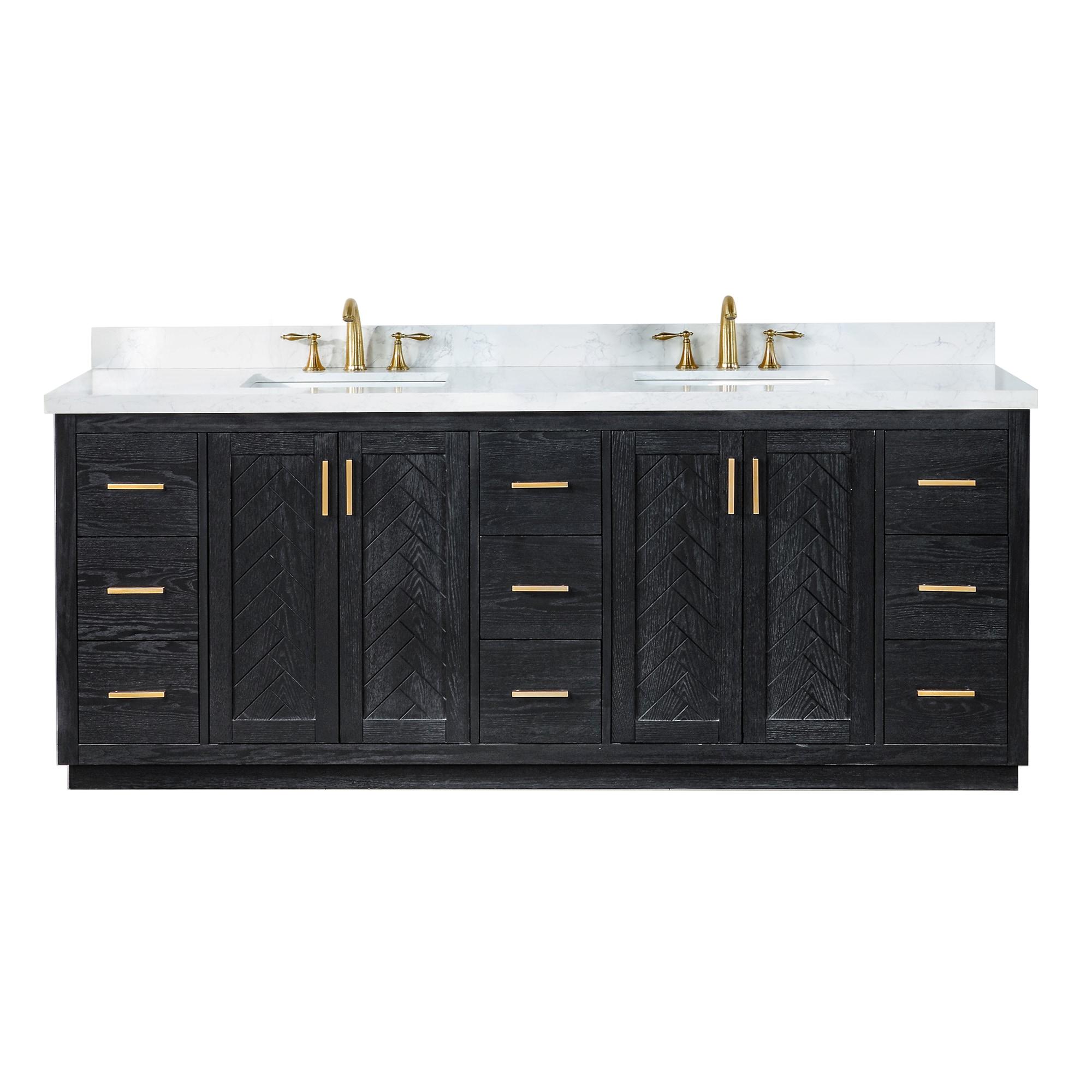 Altair Gazsi Wood Vanity with Composite Stone Top, 84" Black Oak, No Mirror
