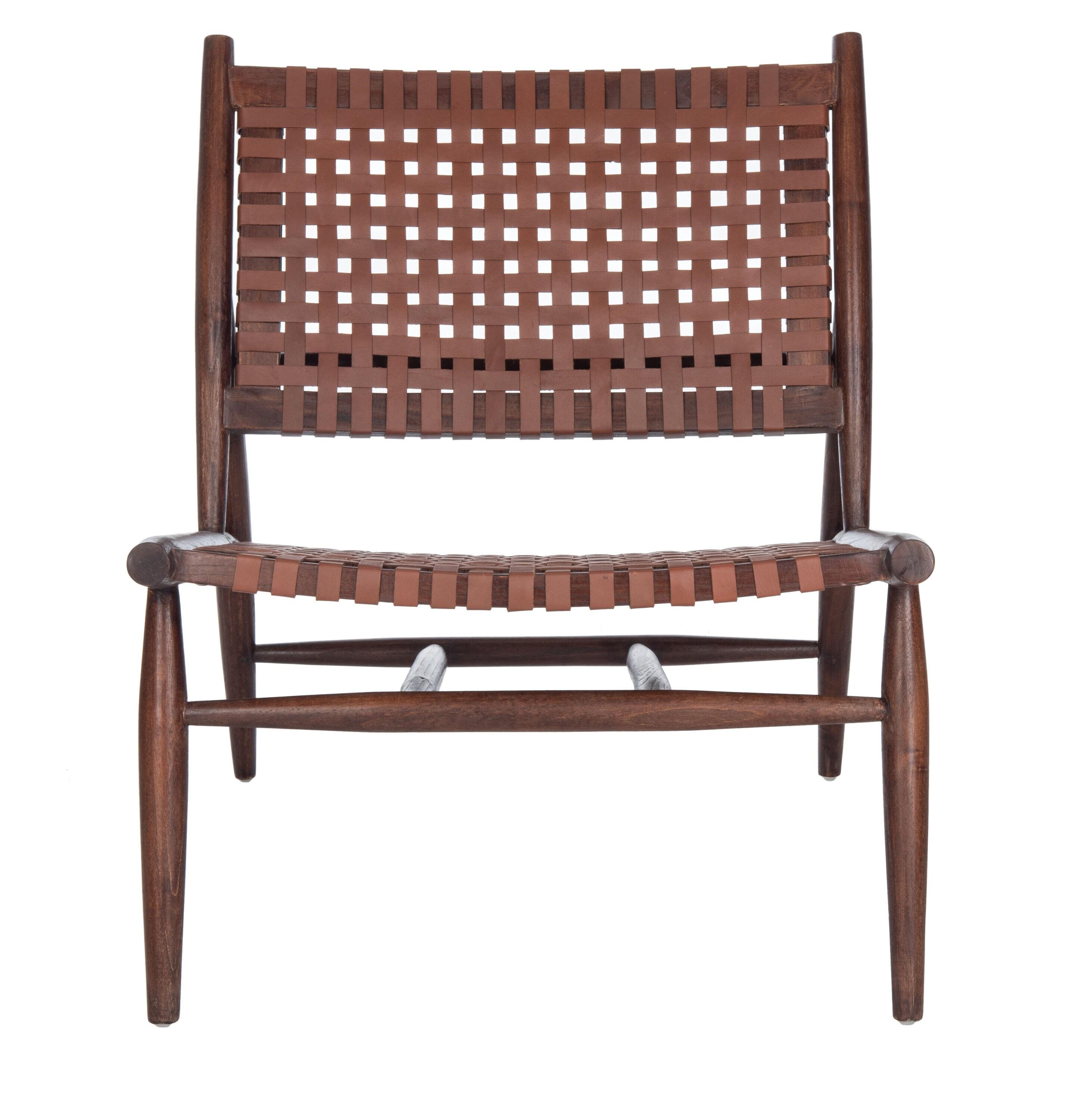 Soleil Leather Woven Accent Chair - Cognac - Safavieh