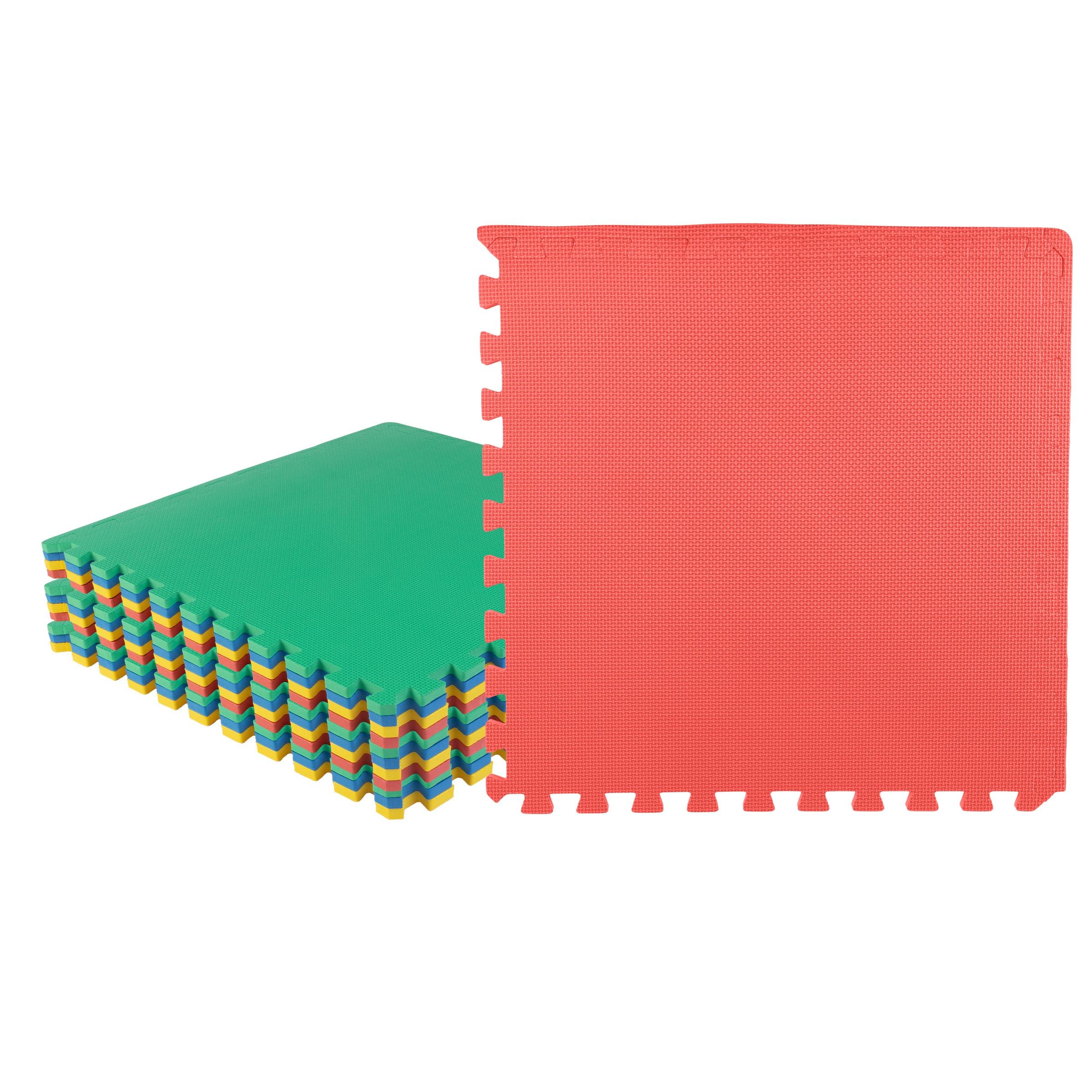 EVA Foam Mat Tiles 12-Pack - 48 SQ FT Interlocking Padding for Playroom or Gym Flooring - Workout Mat or Baby Playmat by Stalwart (Multicolor)