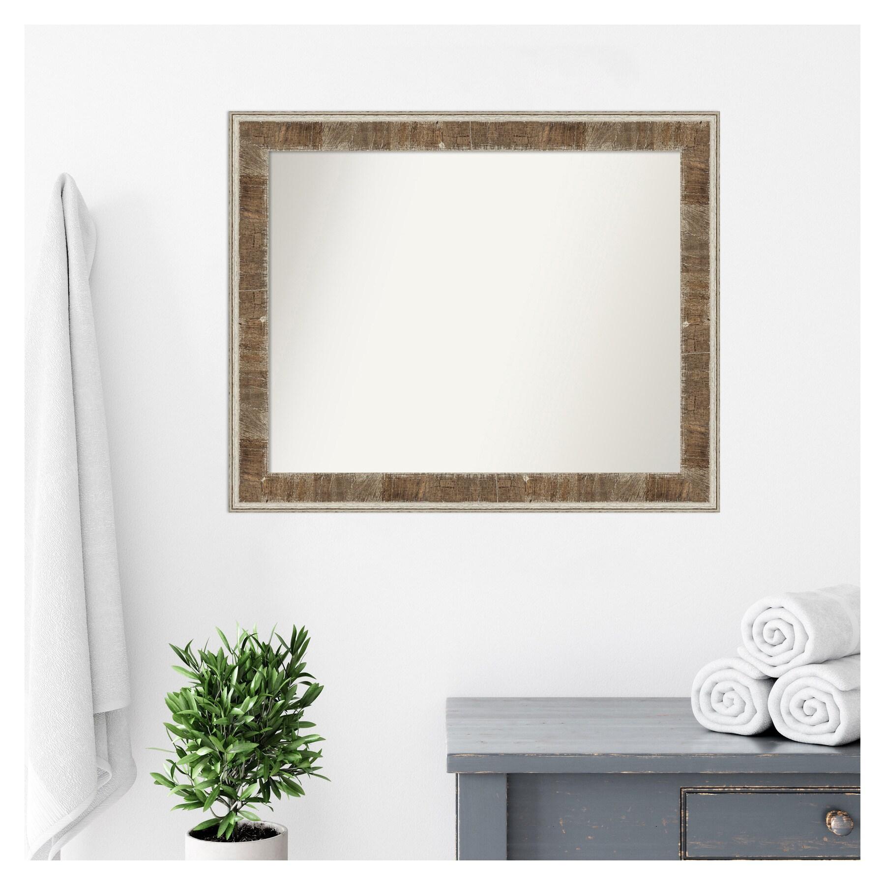 Amanti Art Farmhouse Brown Narrow Non-Beveled Wood Bathroom Wall Mirror 26.75 x 32.75 in.