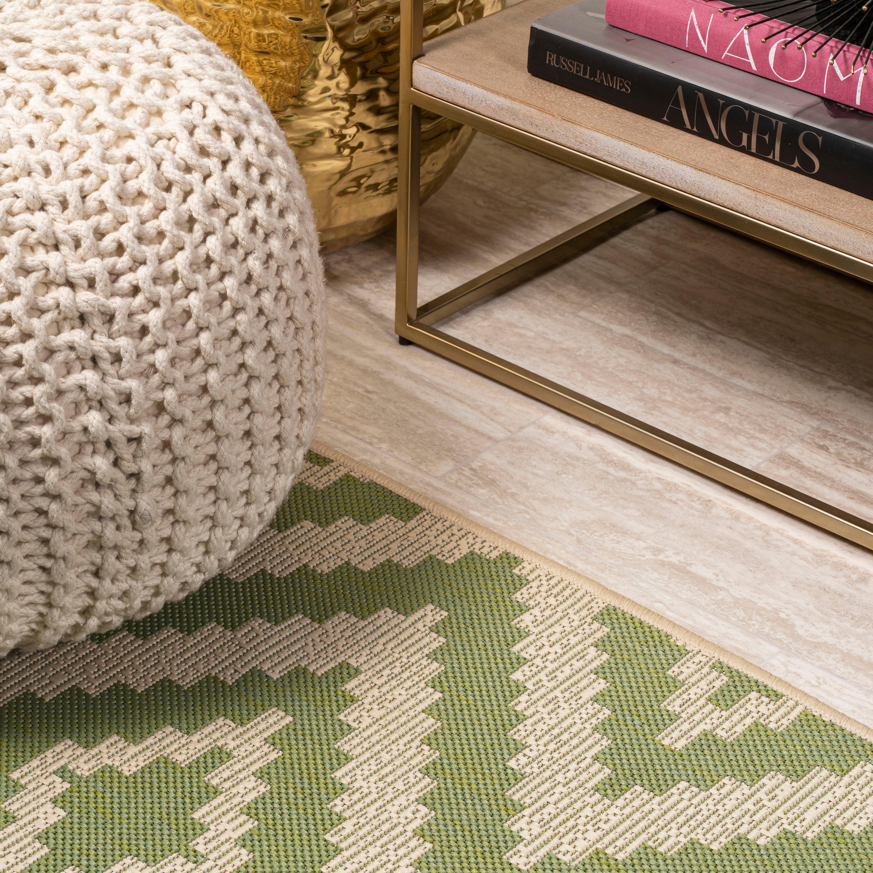 2'x10' Sintra Diamond  Indoor/Outdoor Runner Rug, Green/Cream - JONATHAN Y