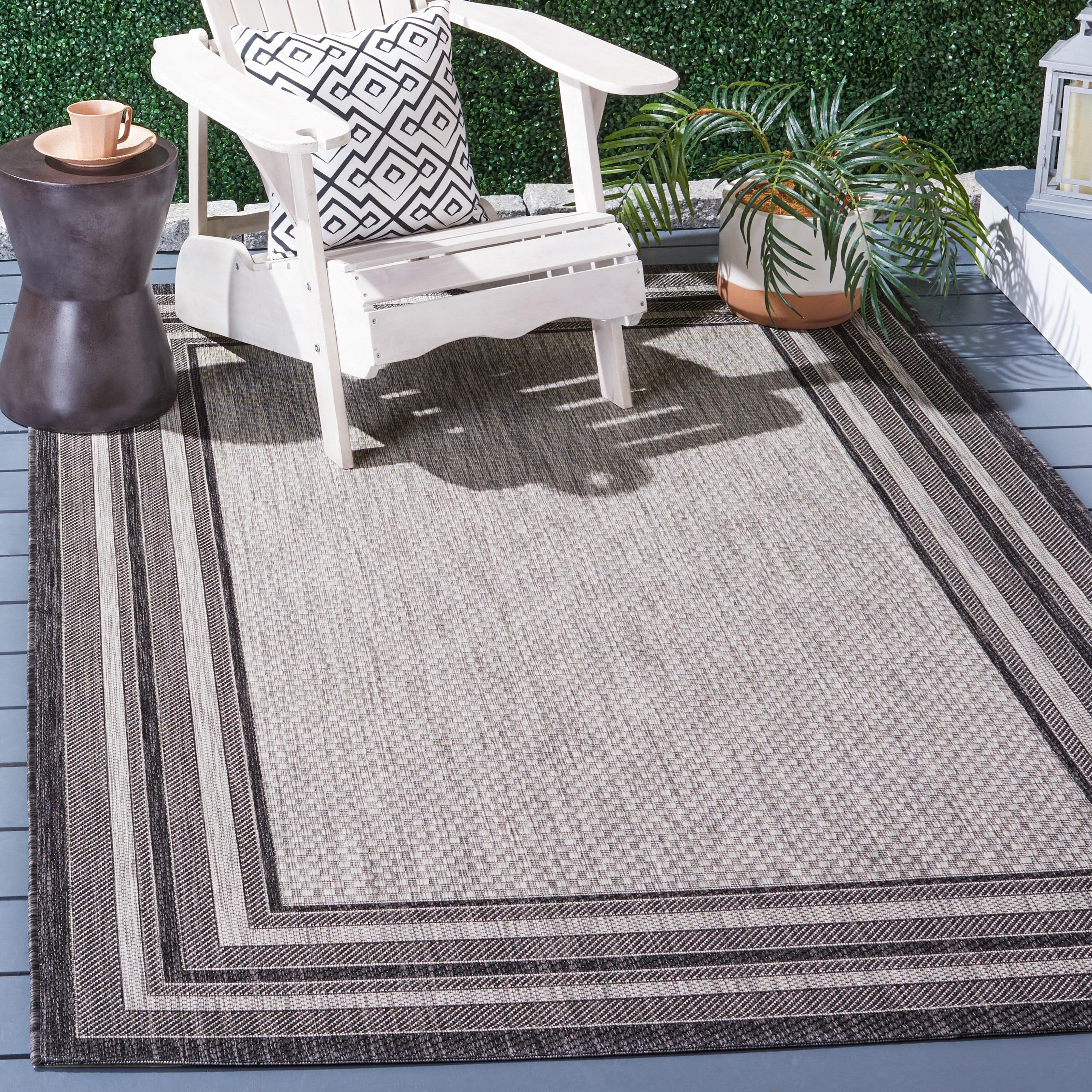 Courtyard CY8475 Power Loomed Indoor and Outdoor Area Rug - Light Grey/Black - 6'7"x6'7" - Safavieh