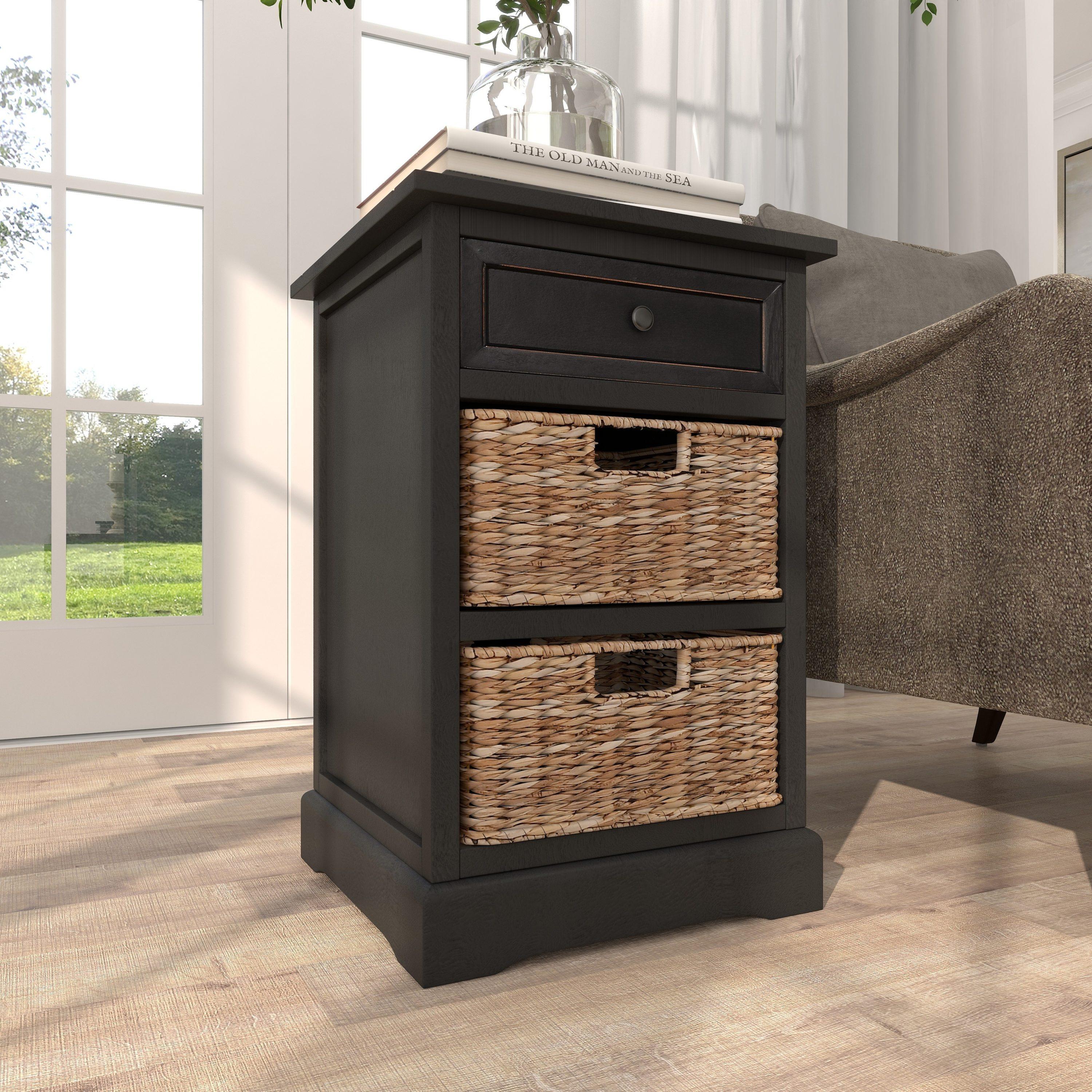 Farmhouse Wooden Chest with Wicker Basket Drawers Black - Olivia & May: No Assembly, Indoor Use, MDF Composite