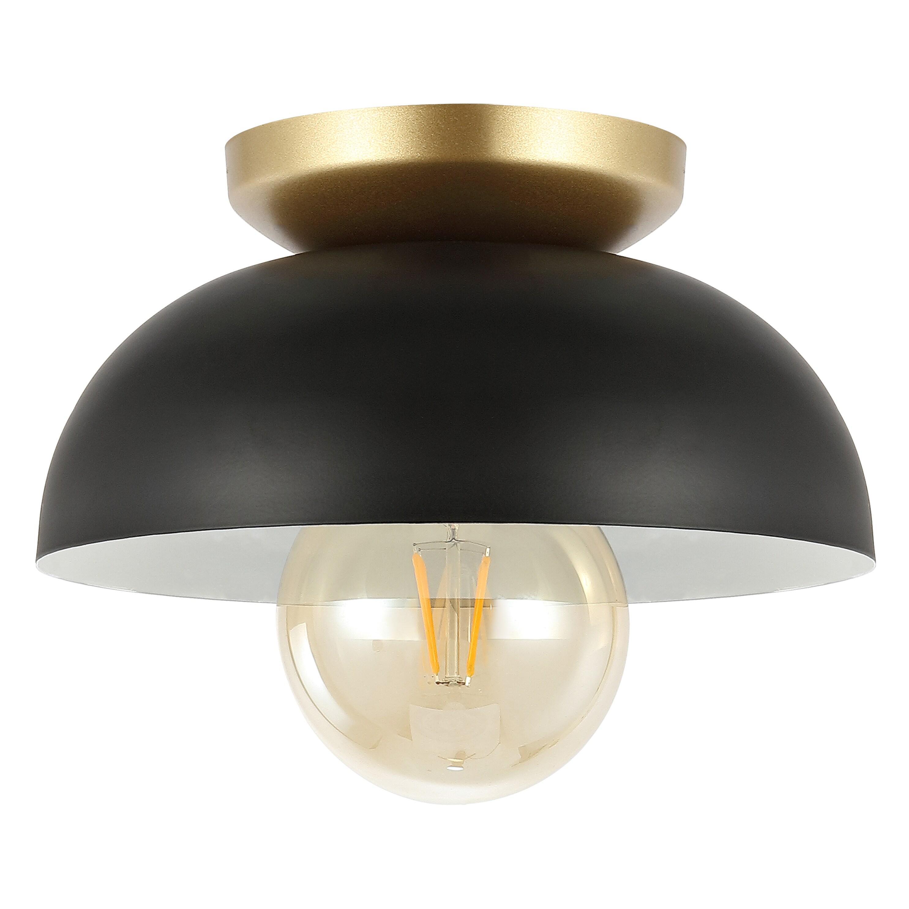 Paulina 8.5" 1-Light Classic Industrial Iron LED Flush Mount, Black/Gold Painting