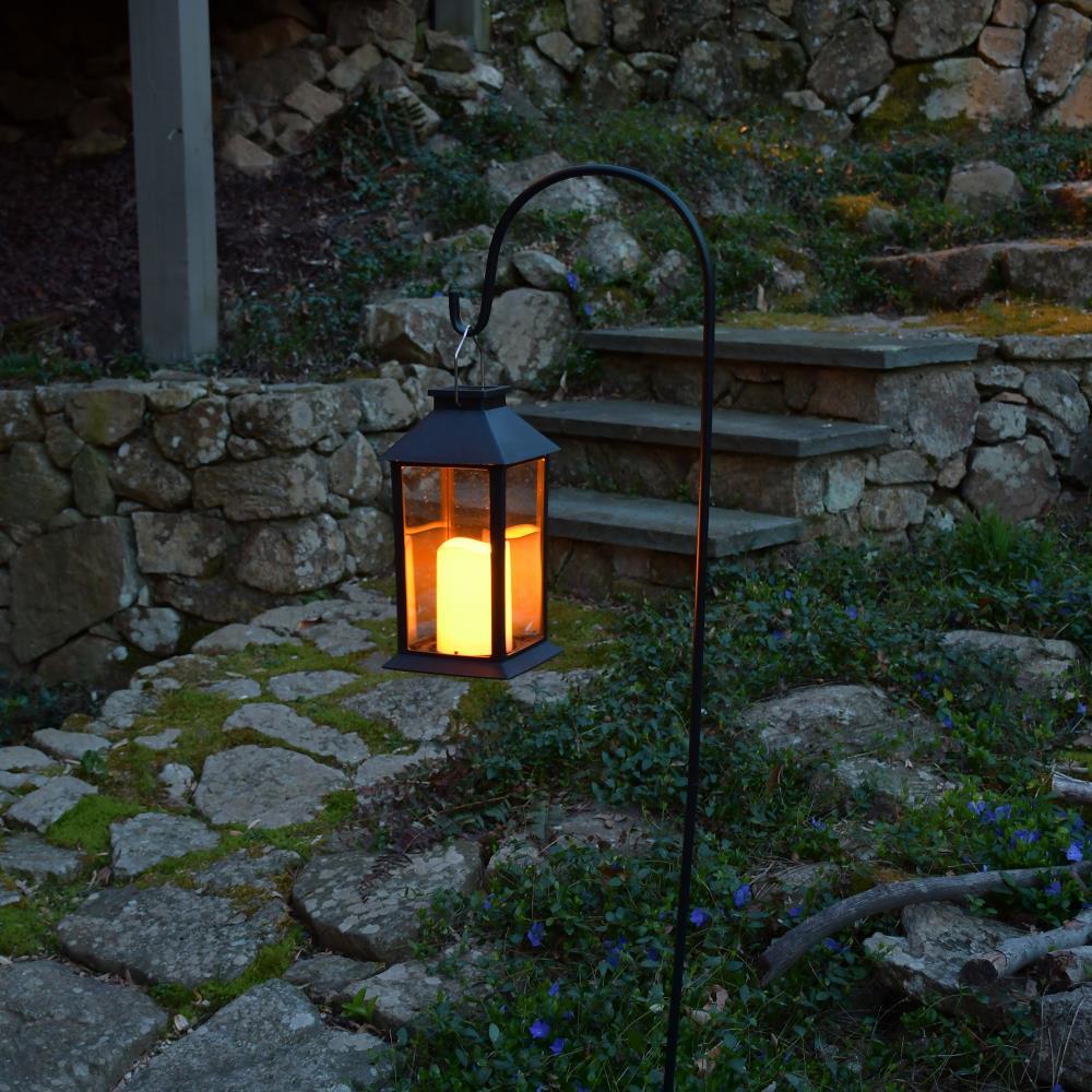 Traditional Black Solar Powered Lantern with LED Candle