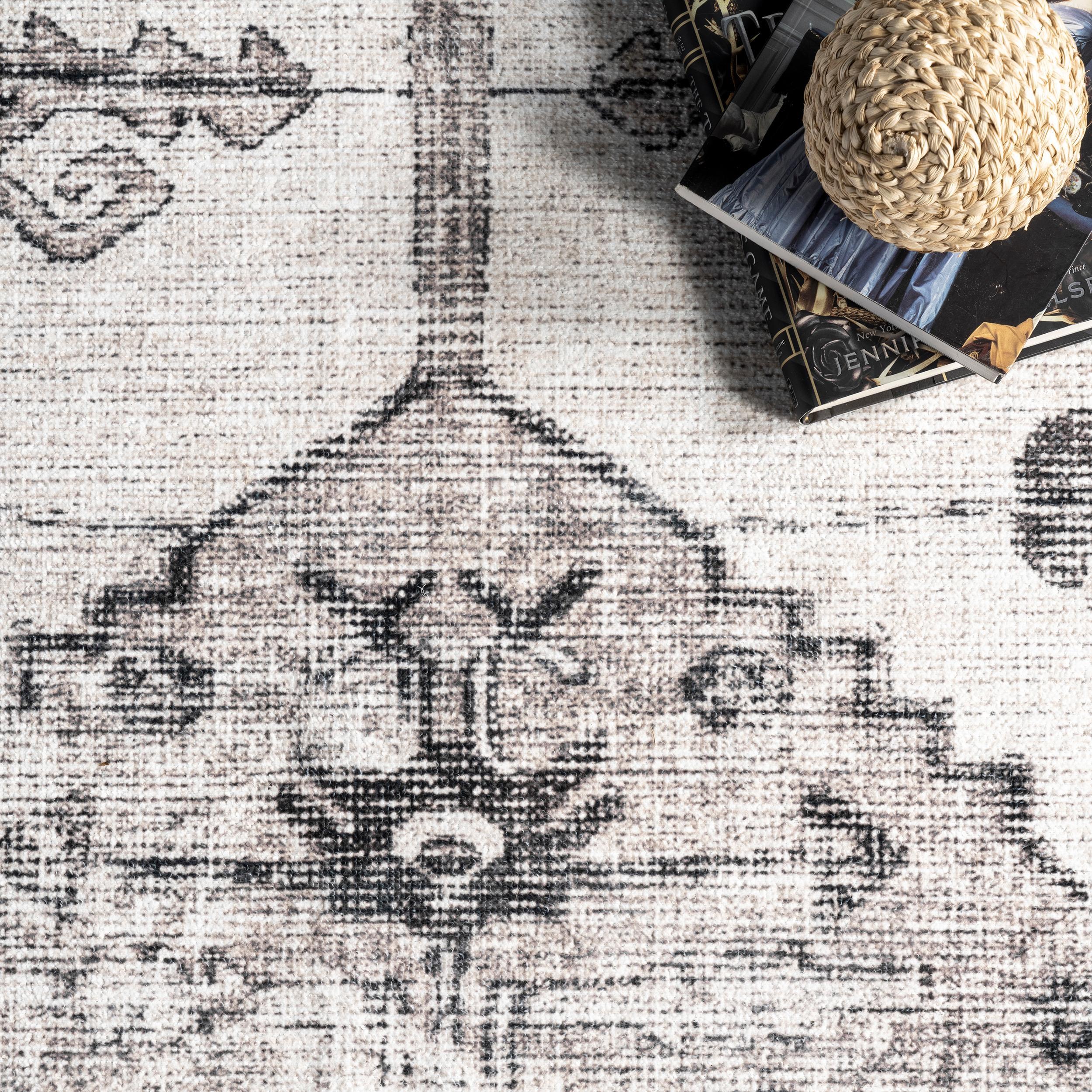 Nuloom Gladys Pet Friendly Machine Washable Vintage Medallion Area Rug, Runner 2' 6" x 8', Light Grey