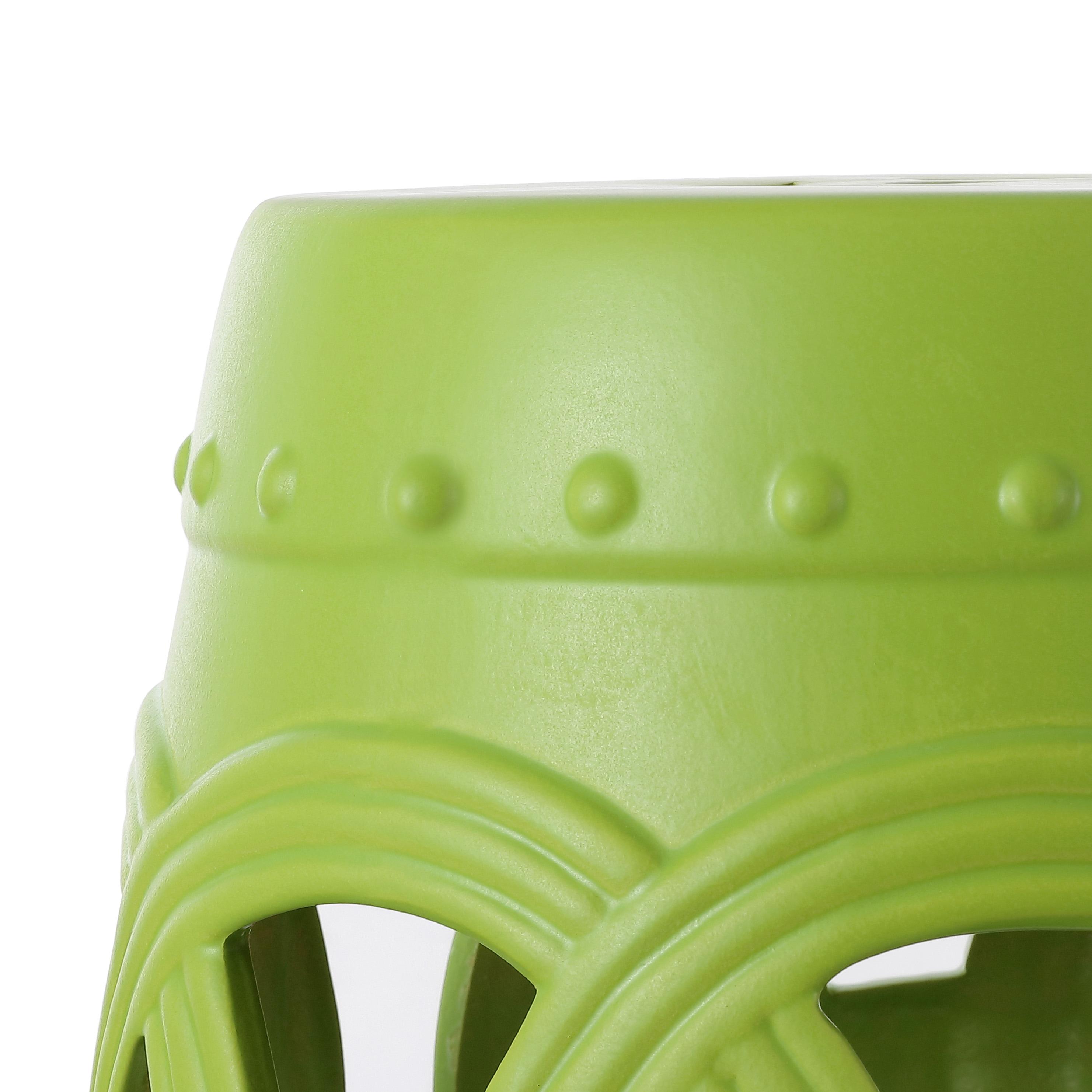 JONATHAN Y Lucky Coins 16" Chinese Ceramic Drum Garden Stool, Matte Green