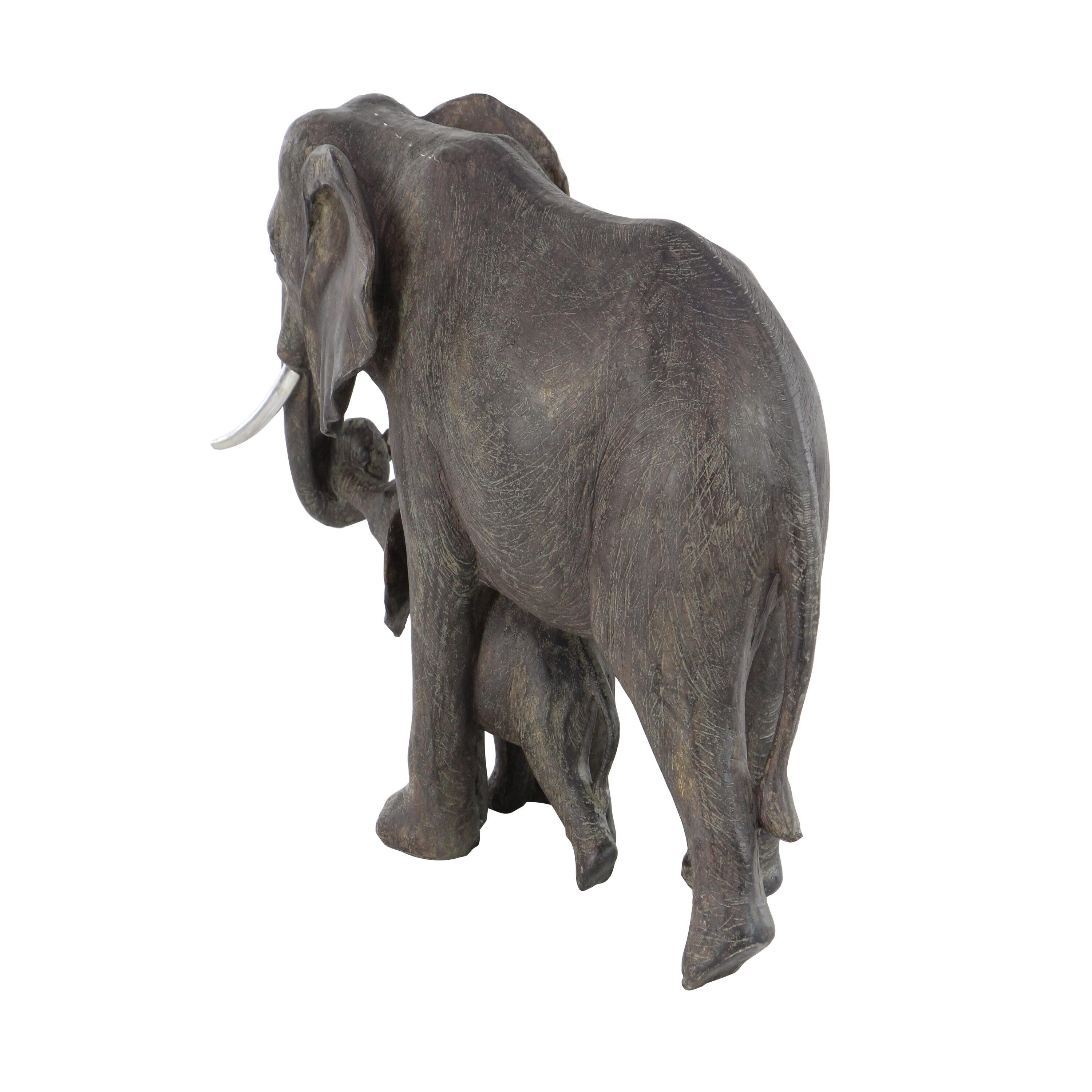 20" x 13" Gray Polystone Elephant Sculpture, by DecMode