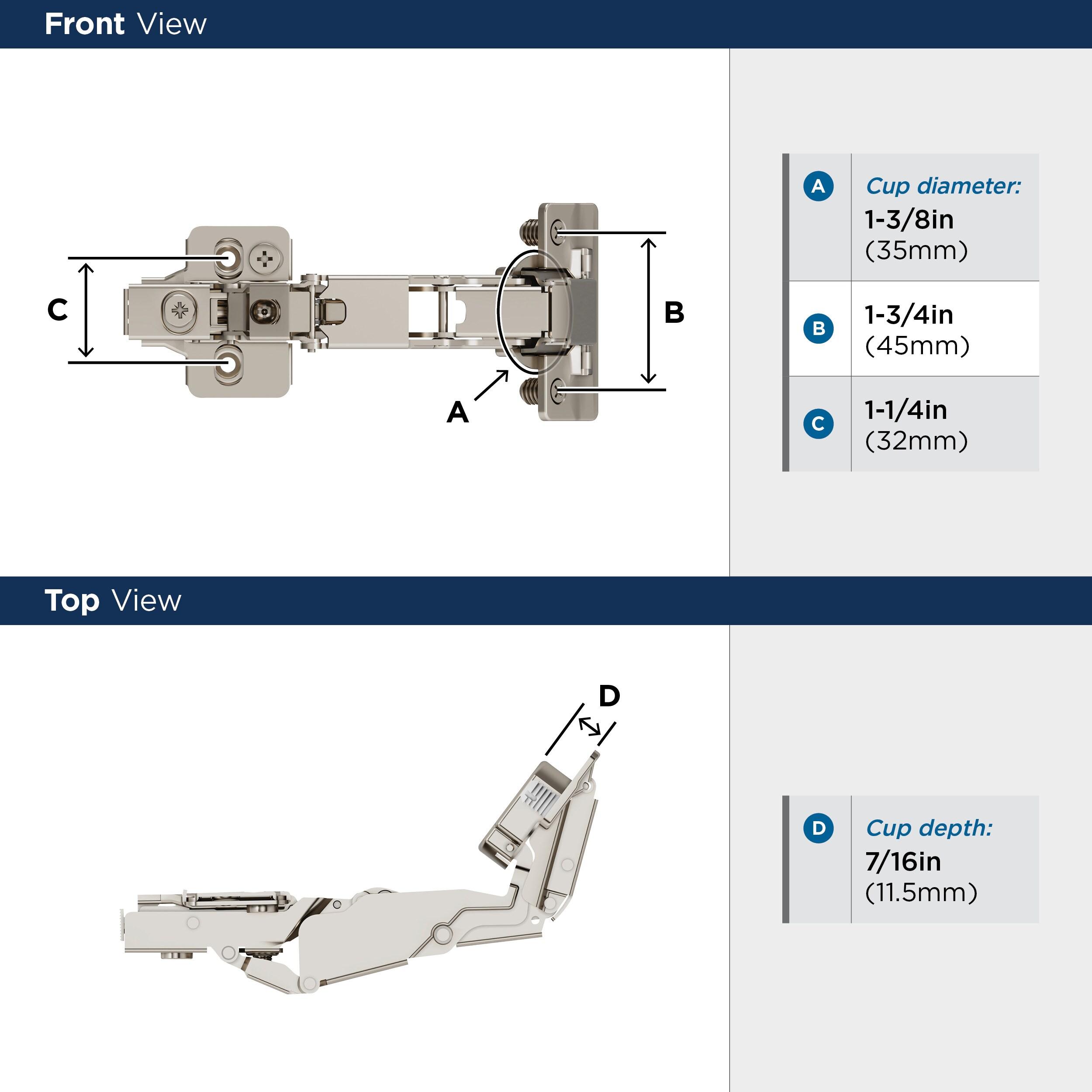 Full Overlay Frameless 165 Degree Lazy Susan Bi-Fold Door Soft Close Concealed Cabinet Hinge - Pair