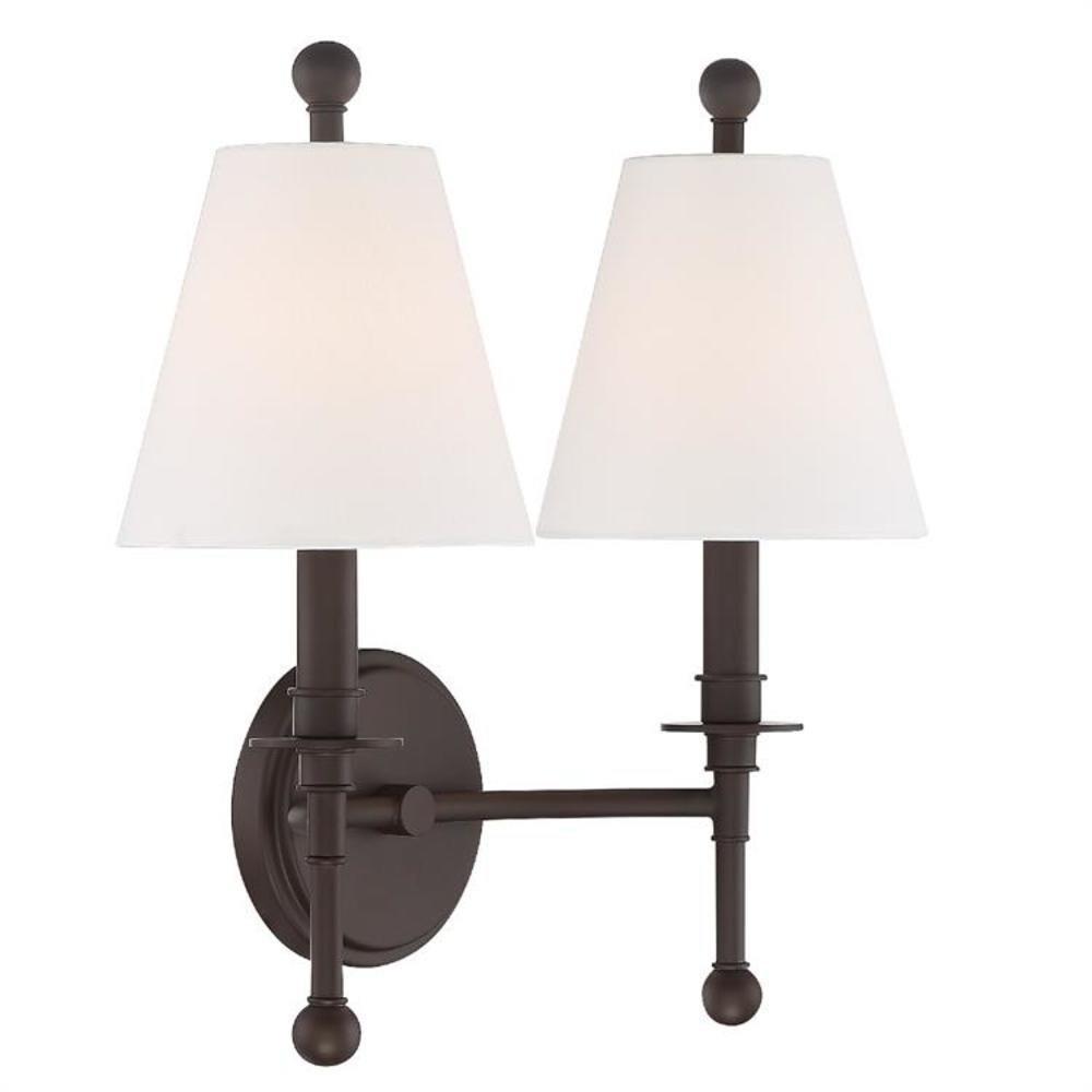 Dark Bronze 2-Light Sconce with White Silk Shades