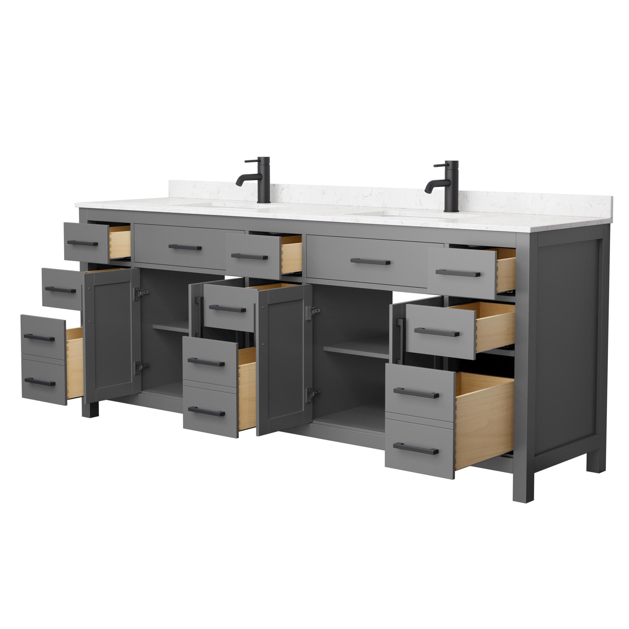 Wyndham Collection Beckett 84" Wood Double Bathroom Vanity in Dark Gray/Black
