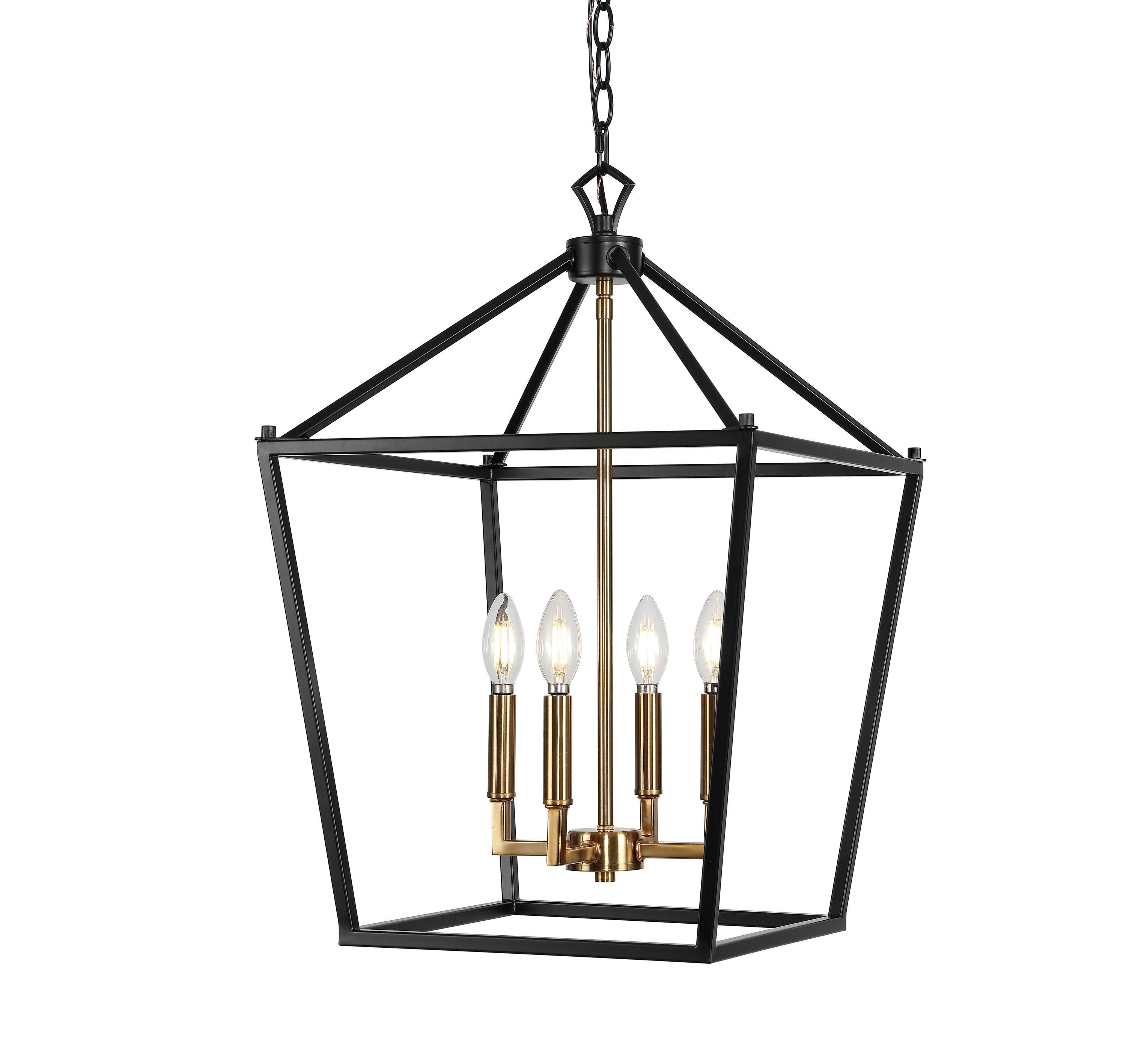 Pagoda 16" 4-Bulb Lantern Metal LED Pendant, Oil Rubbed Bronze/Brass Gold