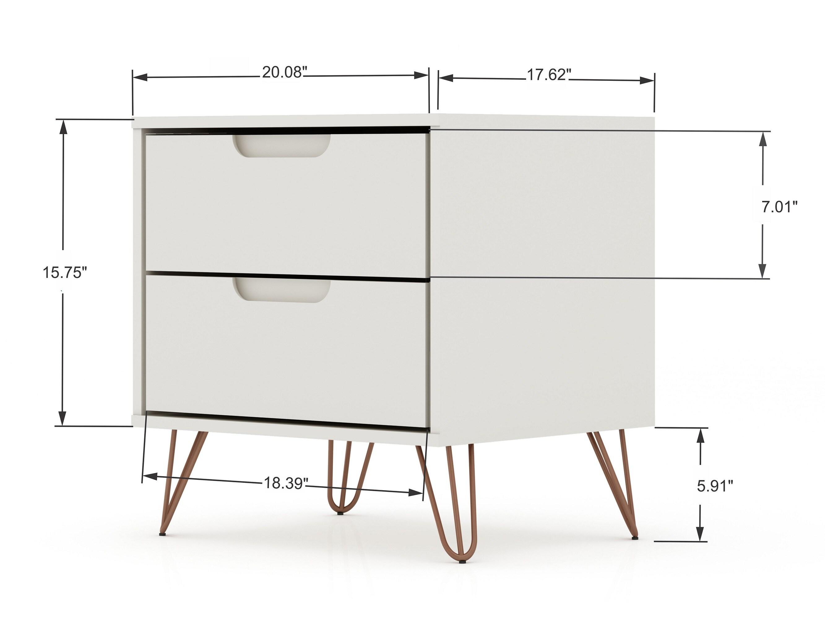 Set of 2 Rockefeller 2 Drawer Nightstands Off White - Manhattan Comfort: Modern Splayed Metal Legs, MDF