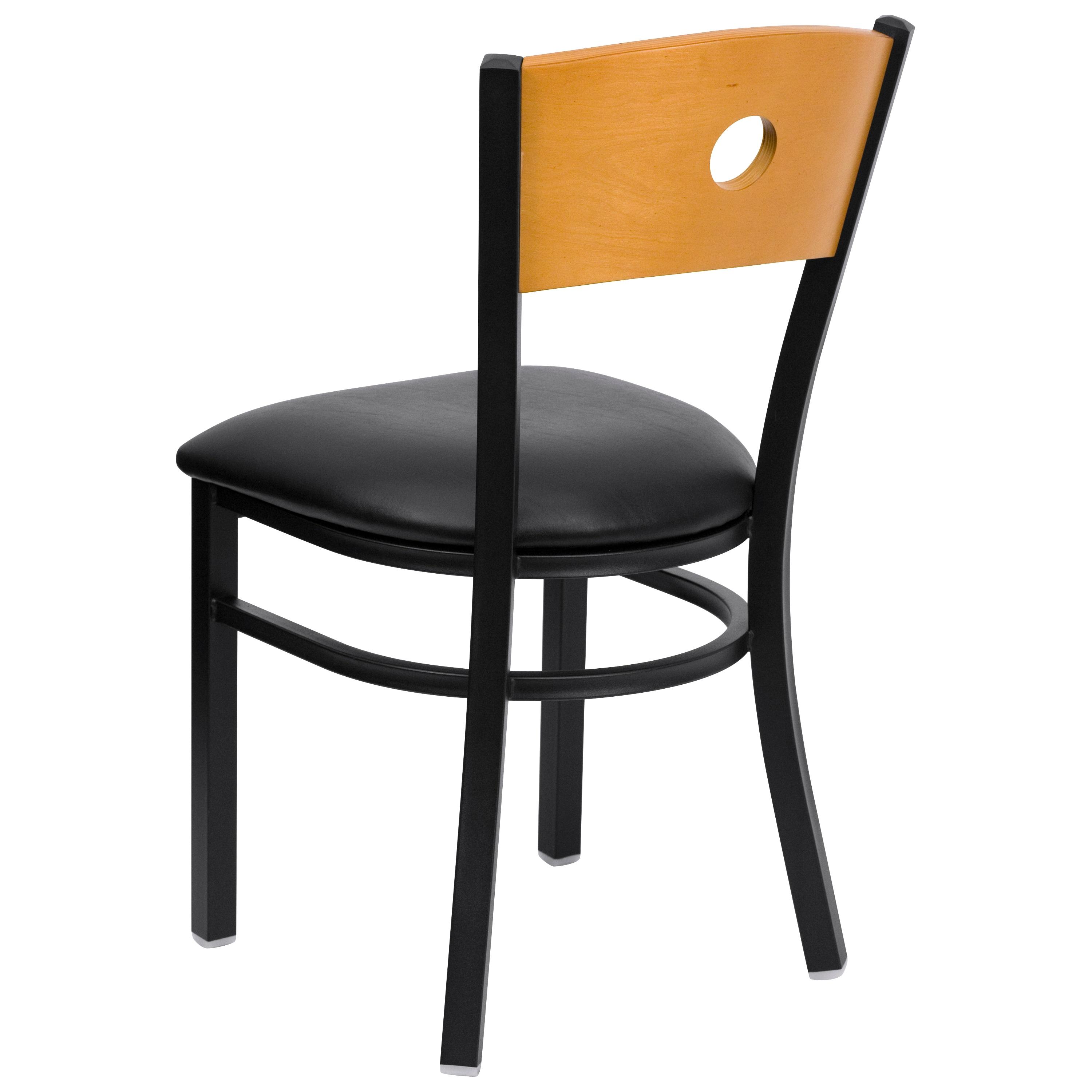 BizChair Black Circle Back Metal Restaurant Chair - Natural Wood Back, Black Vinyl Seat