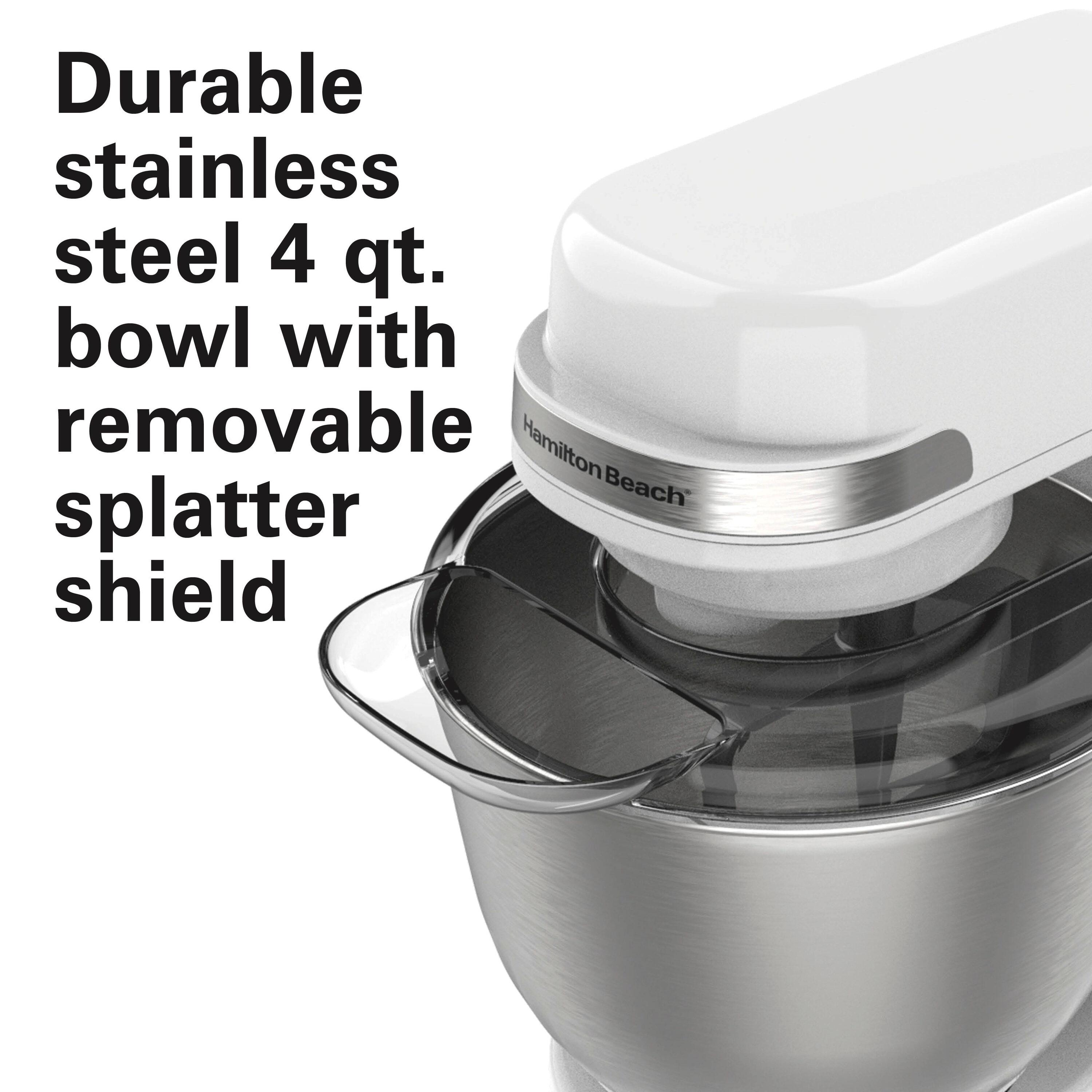 Hamilton Beach® 7-Speed 4-Quart Electric Stand Mixer with Splash Guard, Dough Hook, Flat Beater, and Whisk Attachments