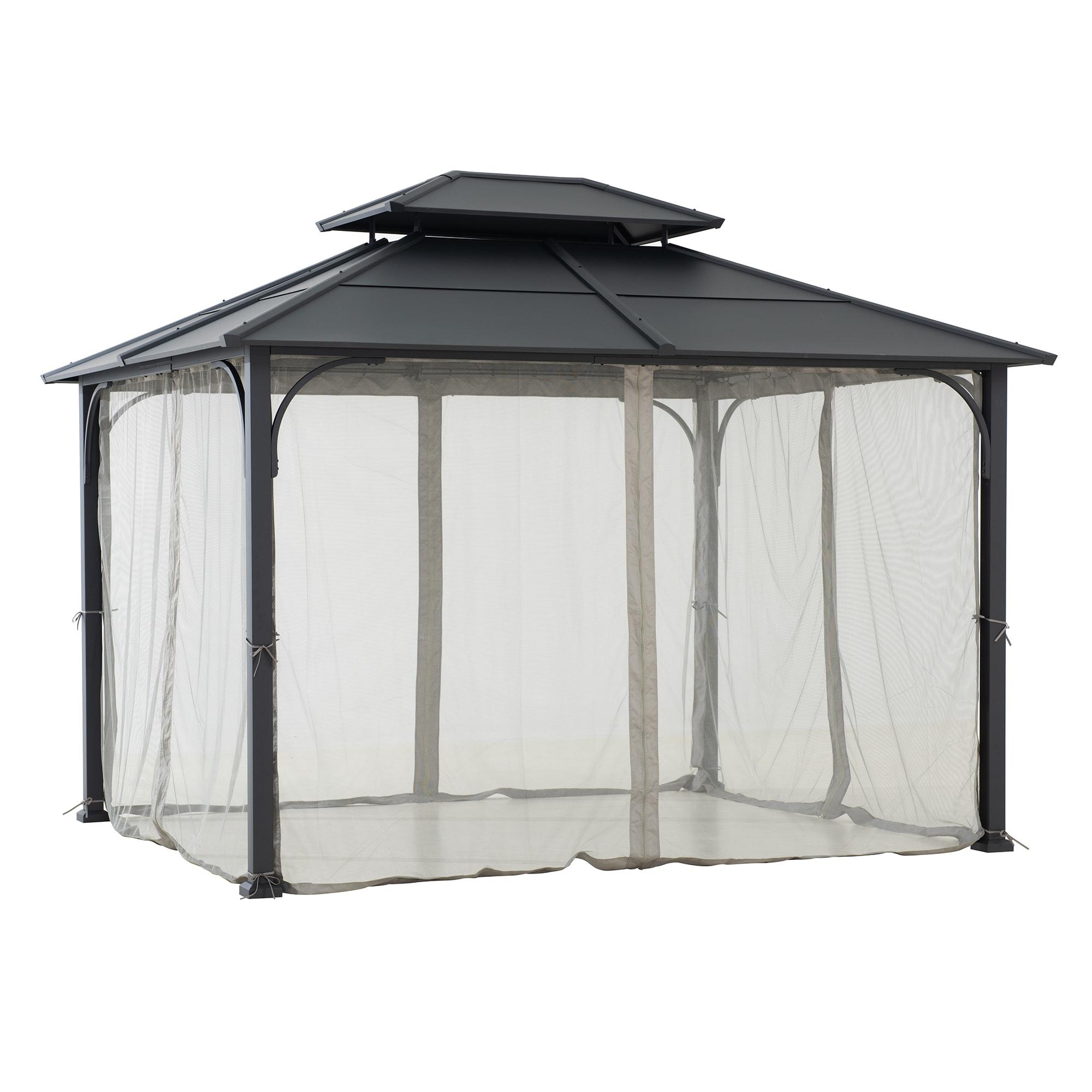Sunjoy Sunjoy Hardtop Gazebo 10 x 12 ft. Outdoor Gazebo, Heavy Duty Steel Frame Gazebo, Double Roof Metal Gazebo with Ceiling Hook and Removable Netting Sidewalls