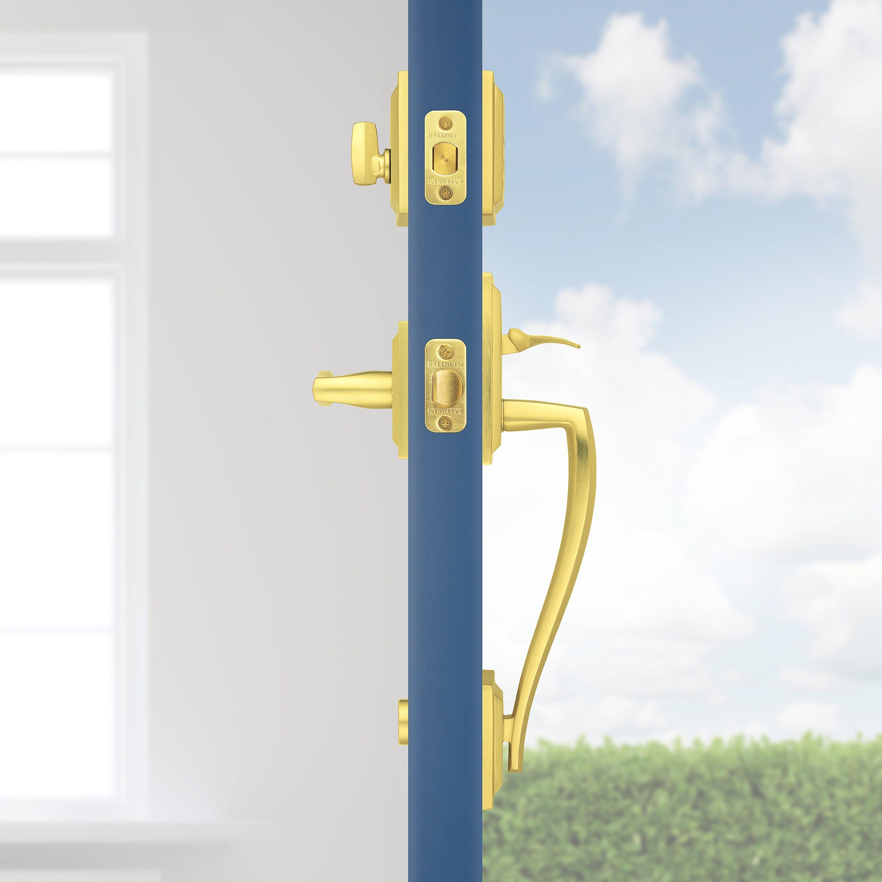 Baldwin Torrey Pines, Front Entry Handleset with Interior Lever, Featuring SmartKey Deadbolt Re-Key Technology and Microban Protection, in Satin Brass