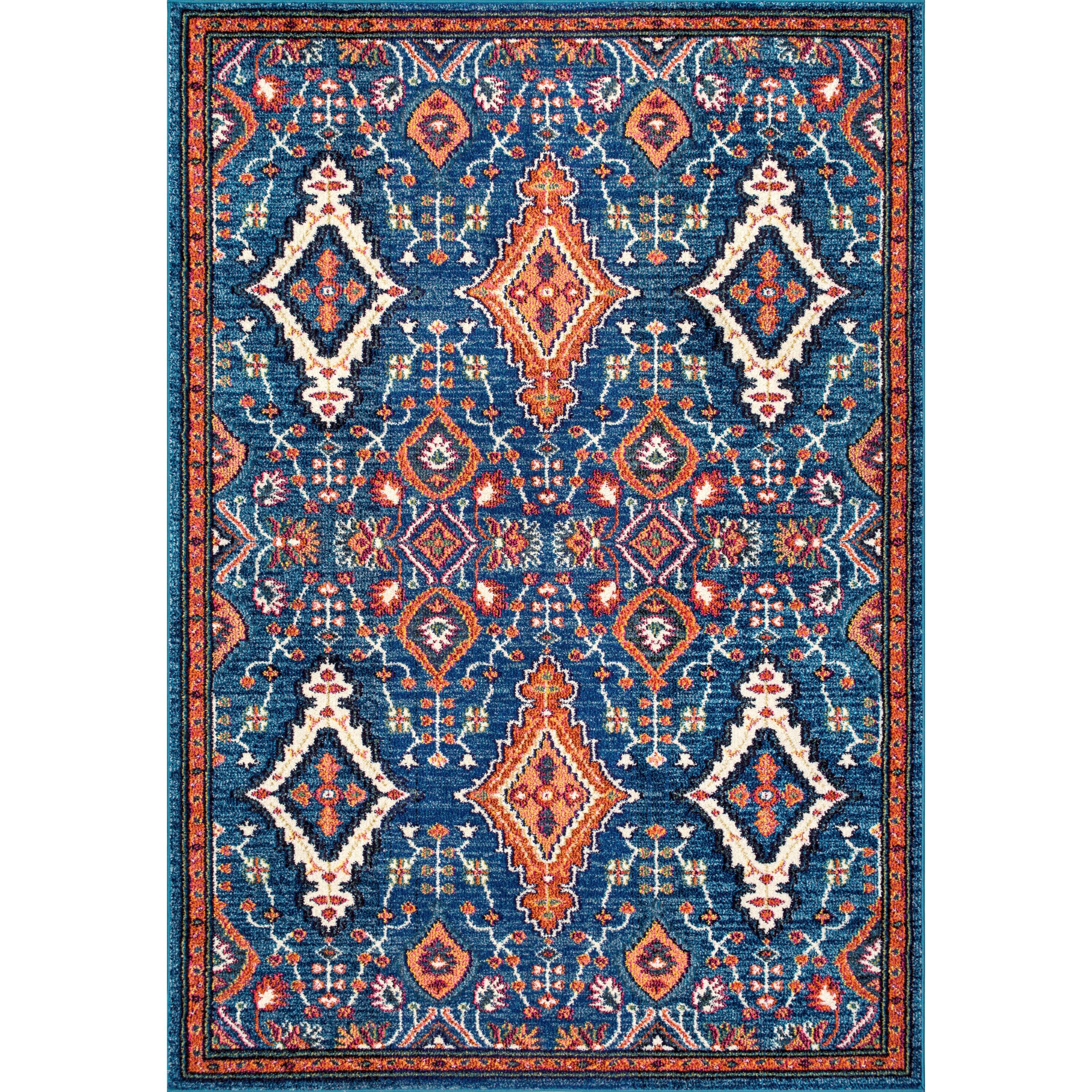 4'x6' Diamond Elayne Area Rug - nuLOOM: Geometric Blue, Low Pile, Indoor, Machine Made, Polypropylene