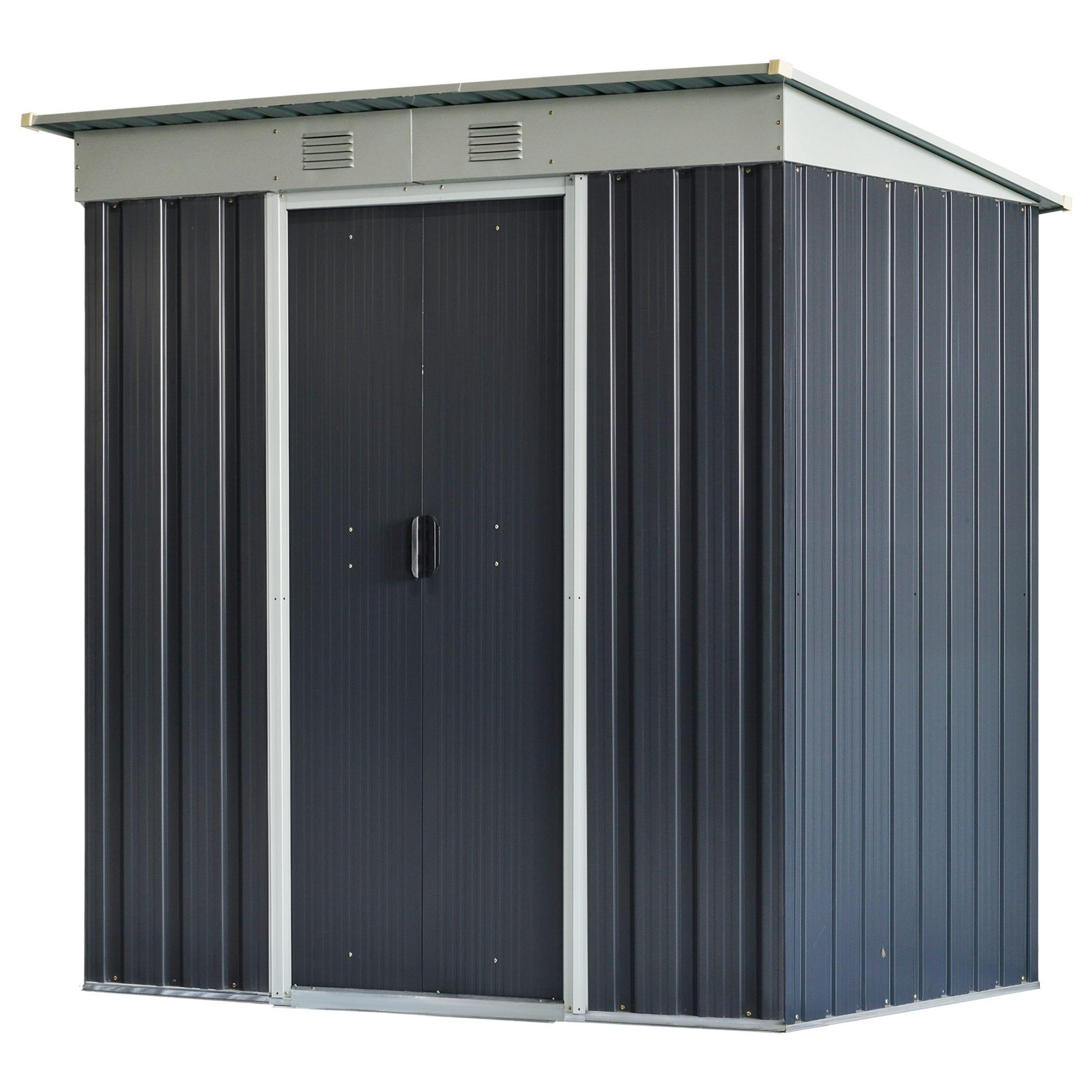 Outsunny 6' x 4' Metal Garden Shed, Backyard Tool Storage Shed with Dual Locking Doors, 2 Air Vents and Steel Frame, Black