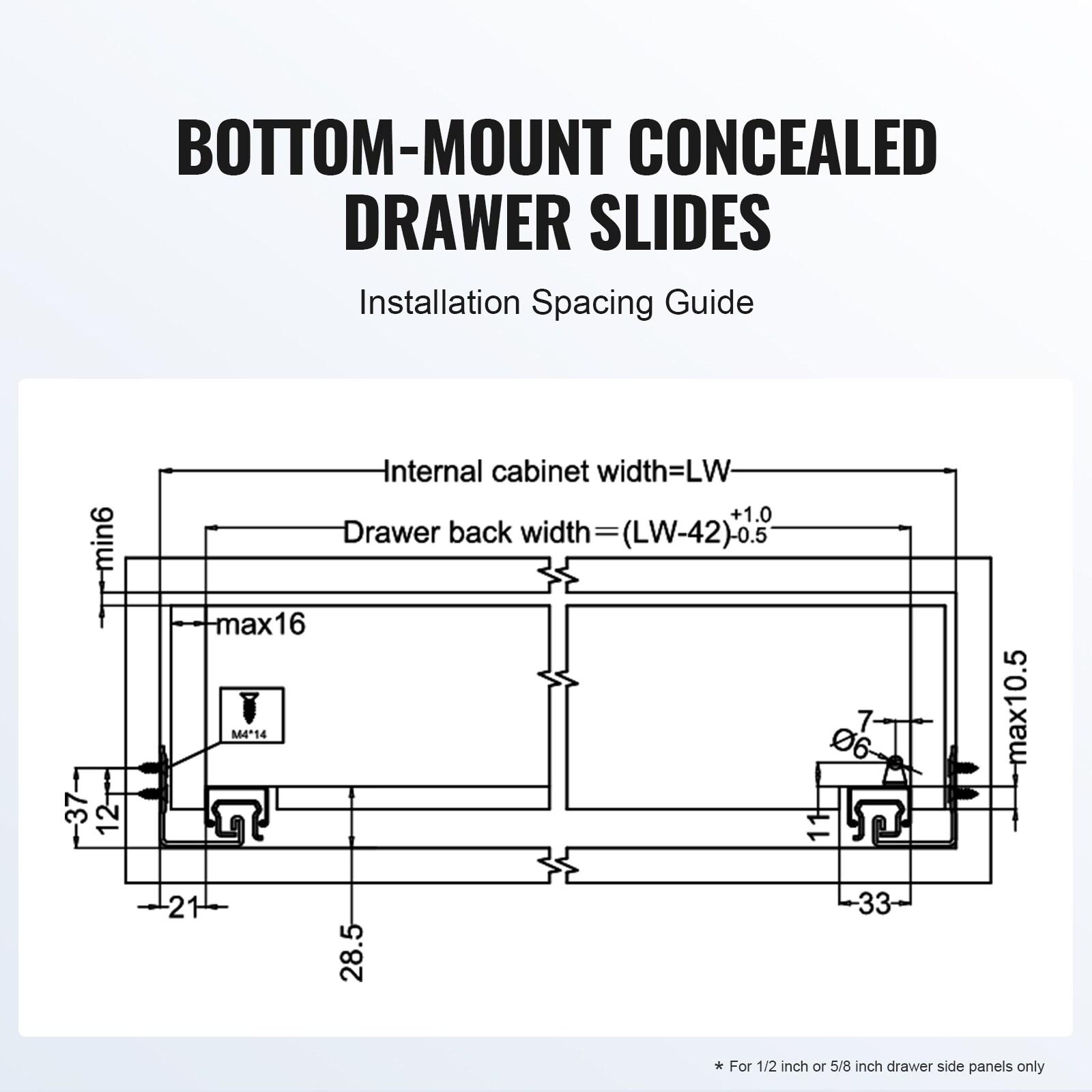 Full Extension 1.96'' Soft Close Bottom Mount Metal Drawer Slide (Set of 6)