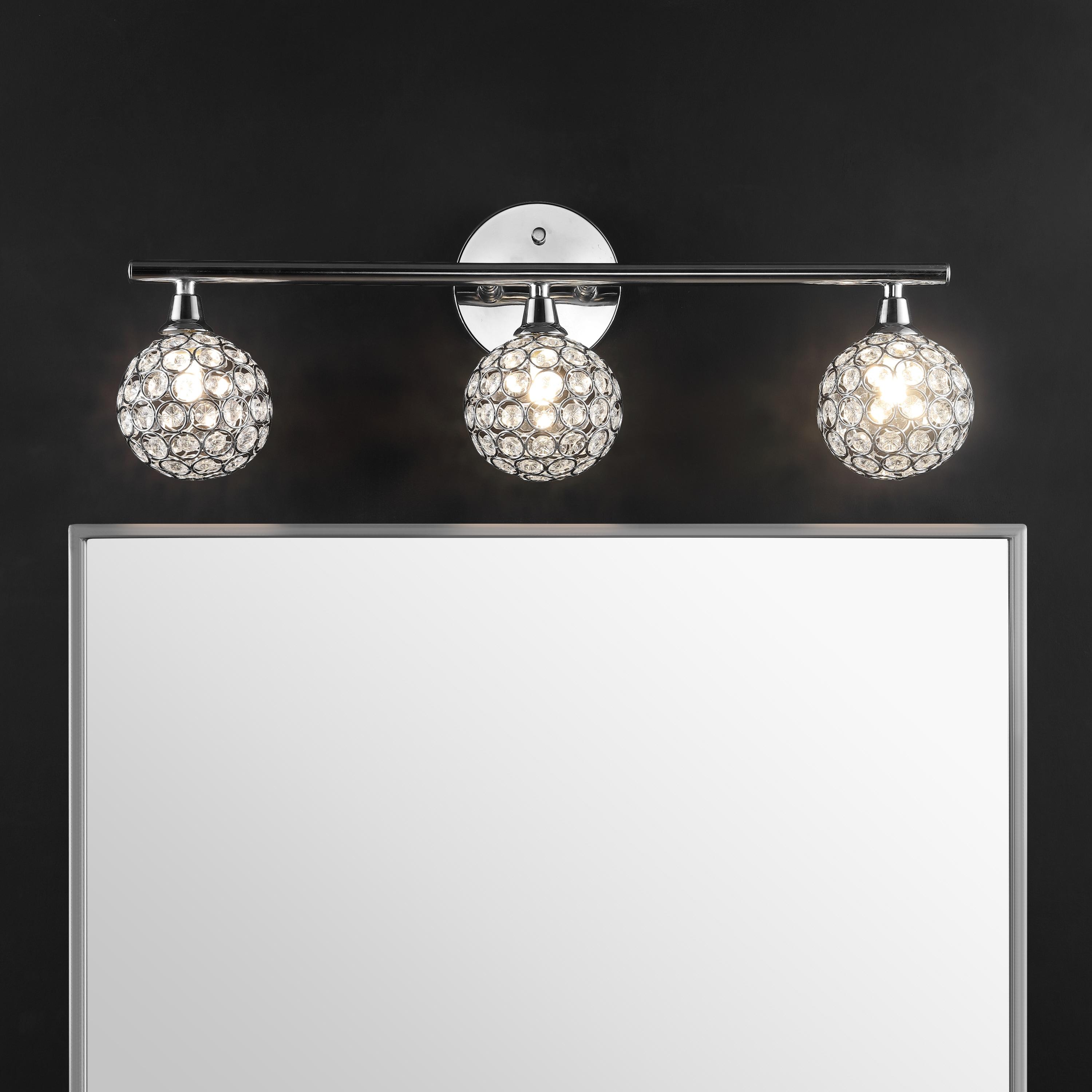 JONATHAN Y Maeve 23" 3-Light Iron/Glass Contemporary Glam LED Vanity Light, Chrome