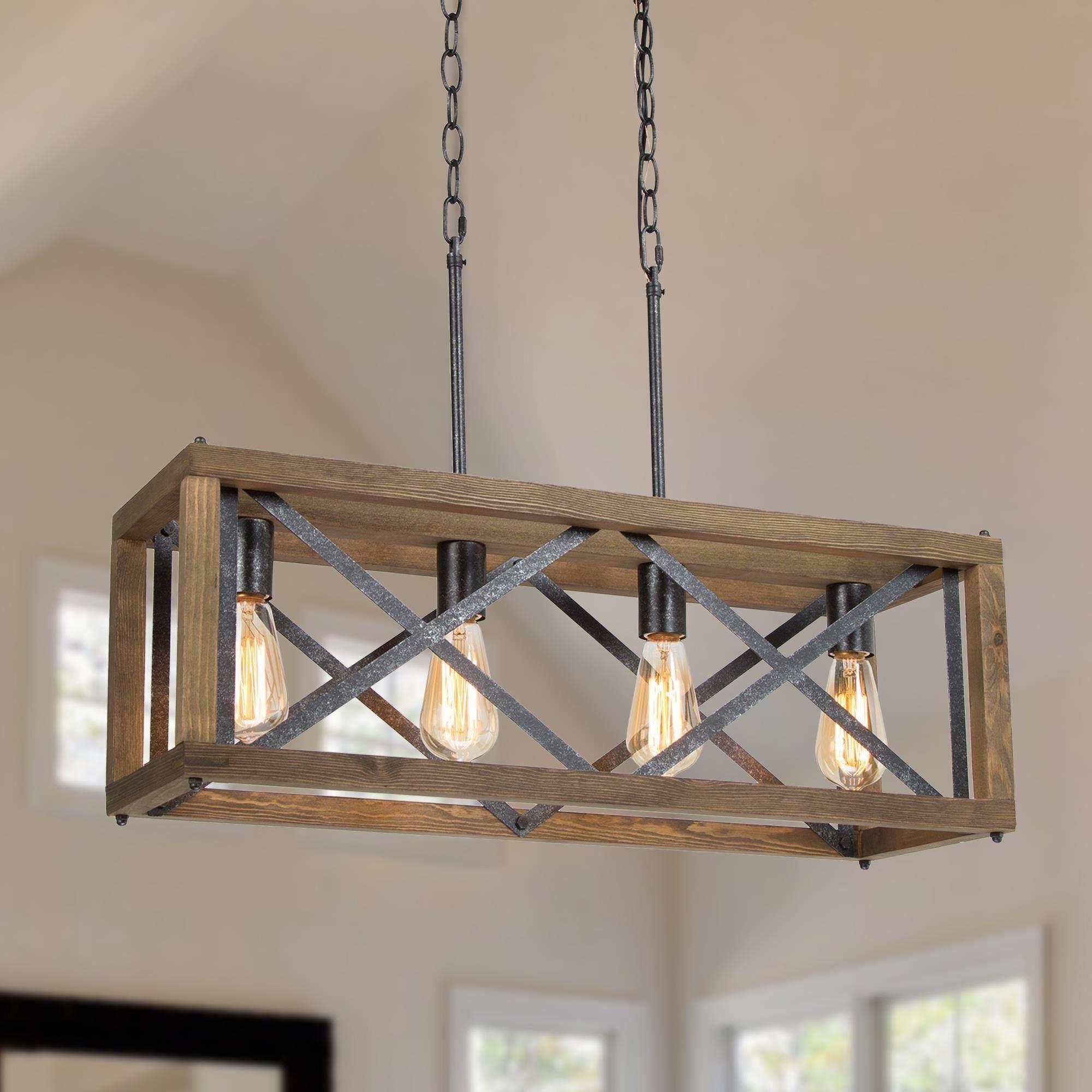 LNC Farmhouse Decor 4-Light Wood Chandelier Kitchen Island Light Fixtures, Large Modern Farmhouse Chandeliers Light for Dining Room, Kitchen Island, Bedroom