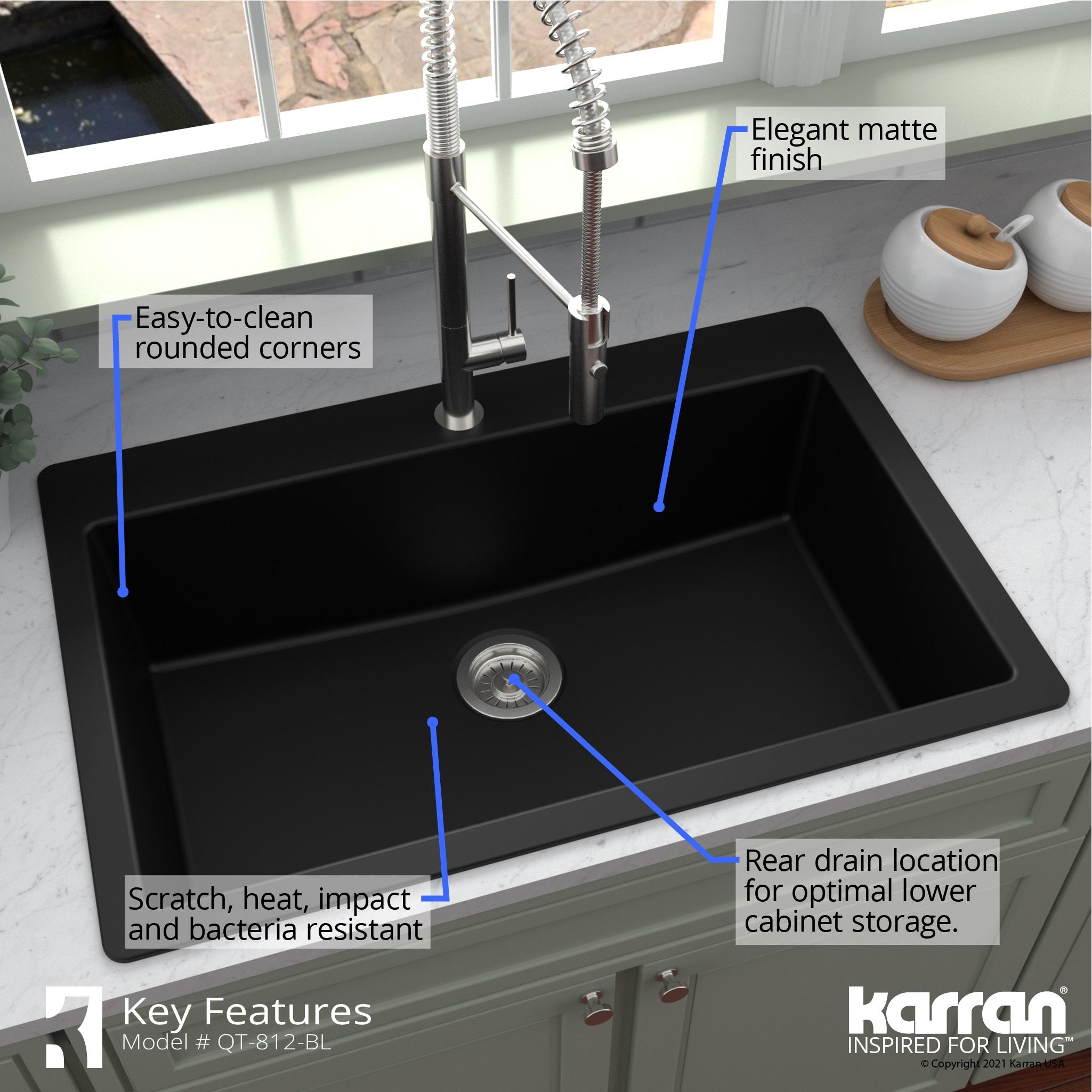 Karran Quartz 33'' X 22'' Large Single Bowl Drop-in Kitchen Sink