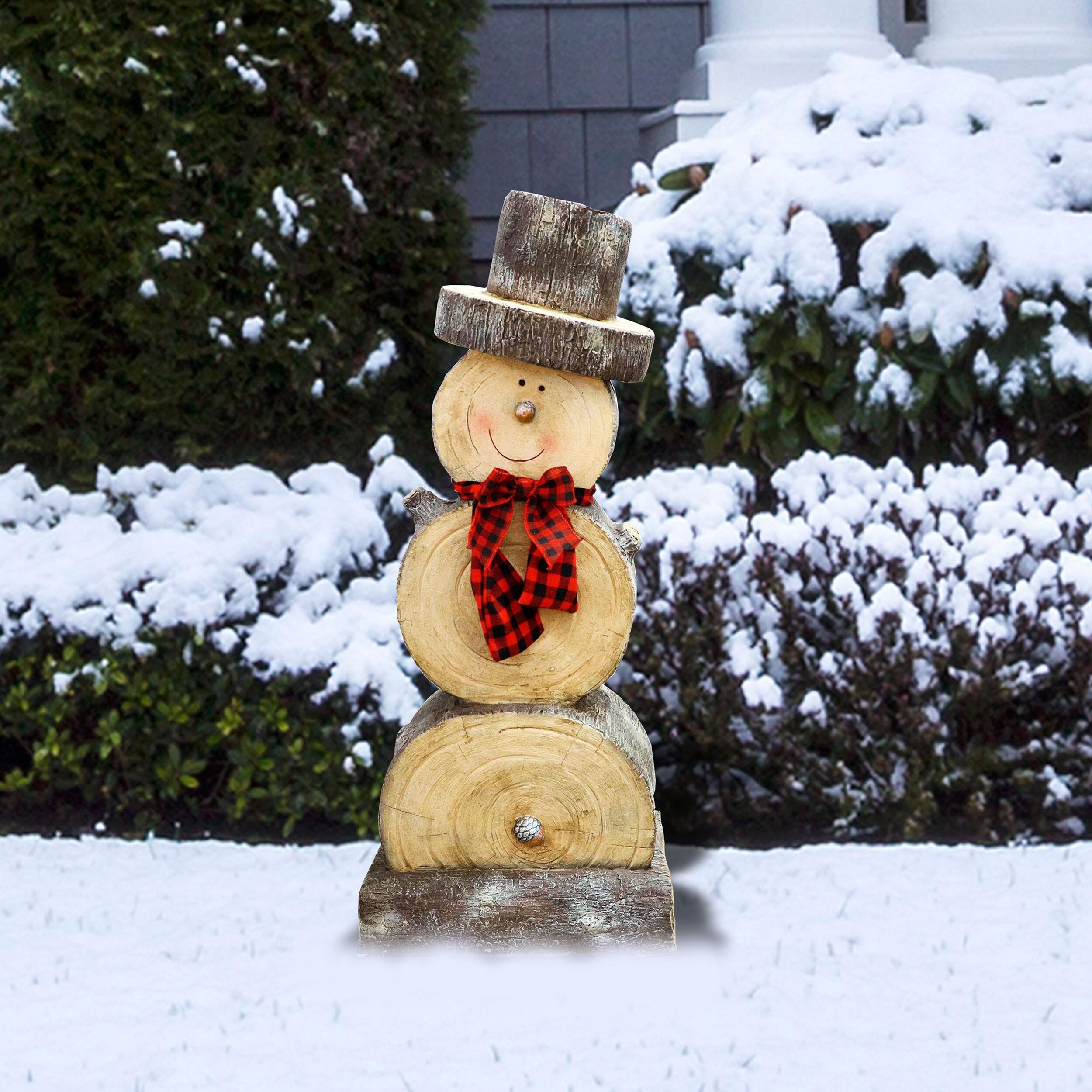 Alpine Corporation 16" x 9" x 38" Wooden Snowman Holiday Statue, Brown/Tan