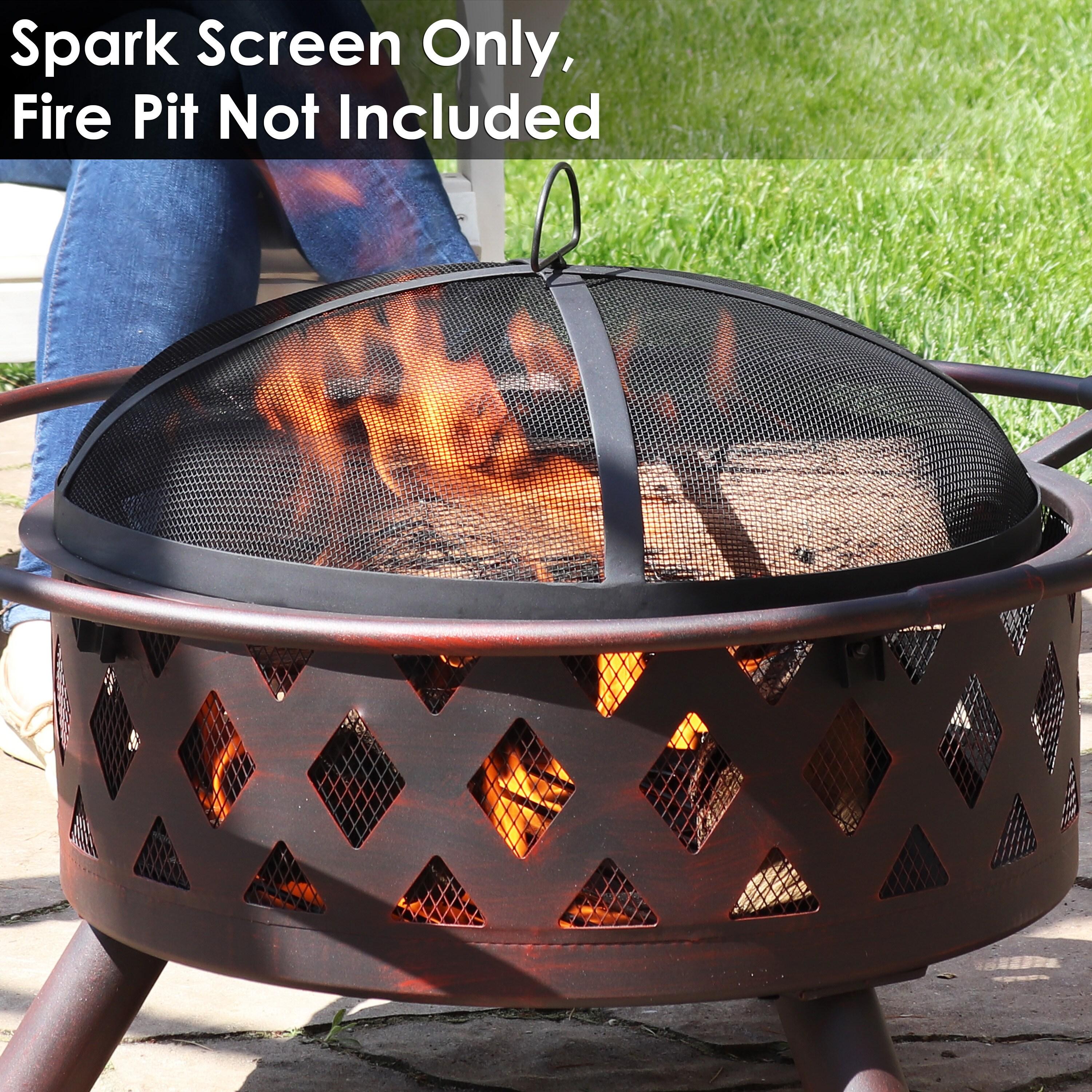 SunnyDaze Decor Heavy-Duty Round Steel Mesh Fire Pit Spark Screen with Handle