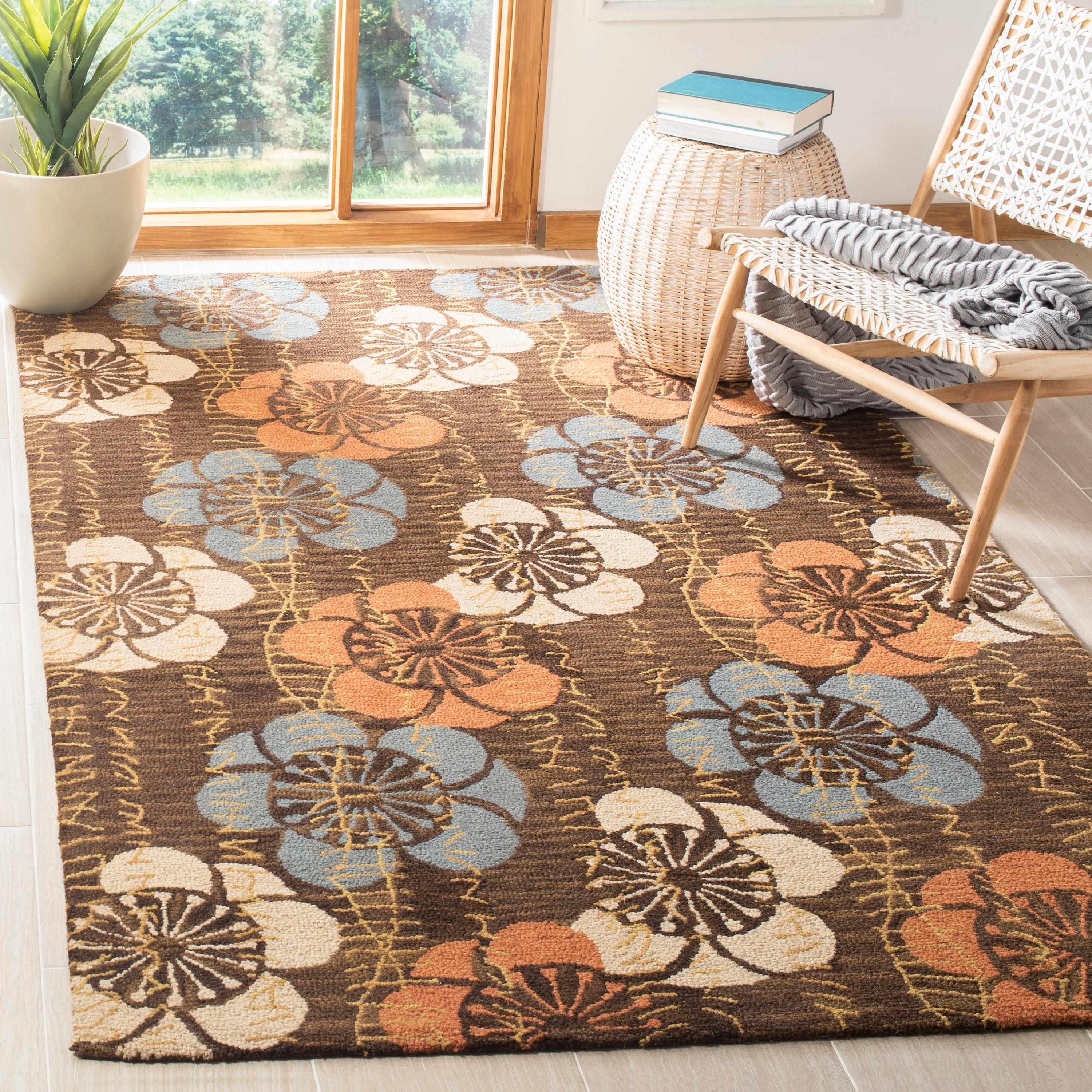SAFAVIEH Blossom Heidi Floral Flowers Wool Area Rug, Brown/Multi, 2'6" x 4'