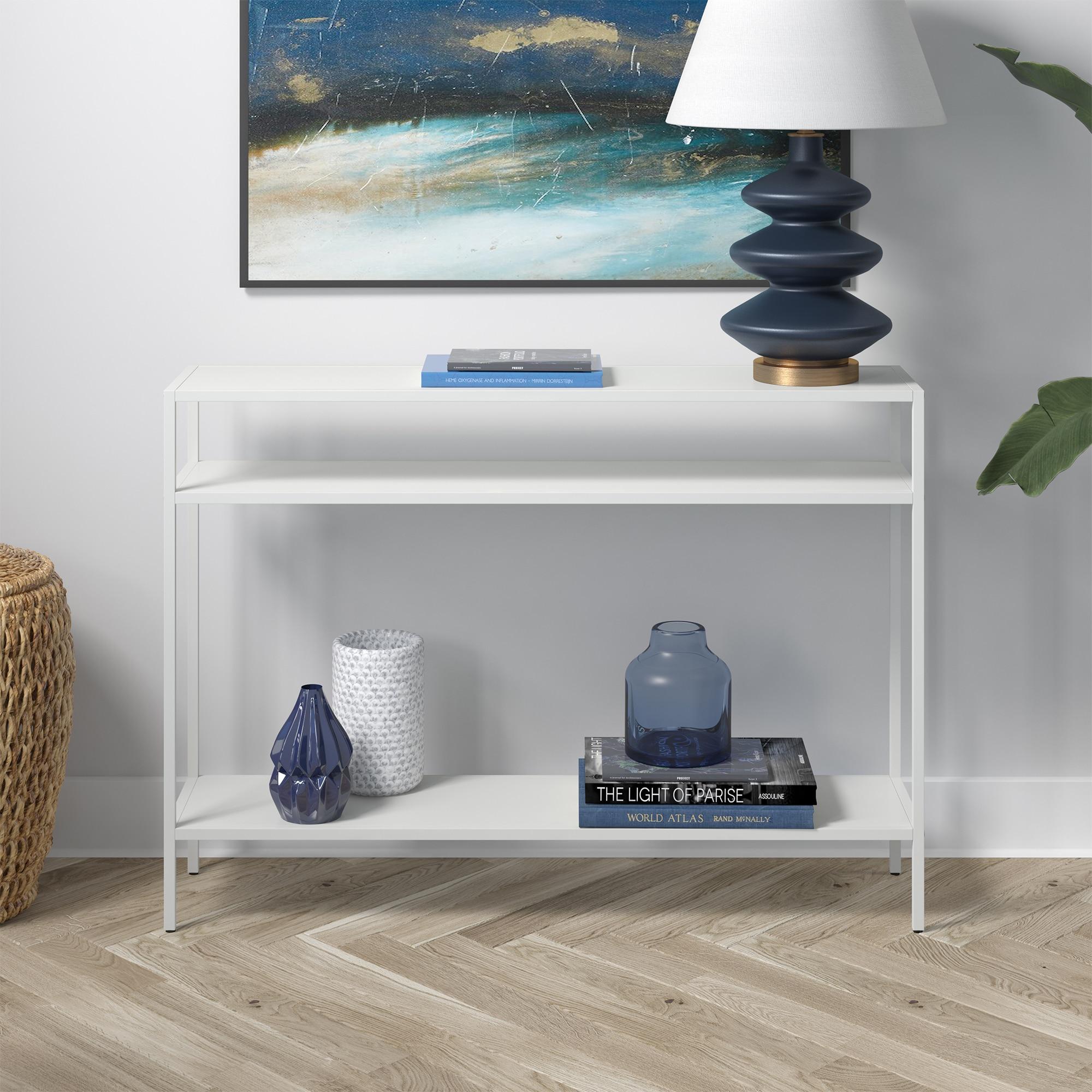 42 Inches Matte White Metal Console Table - Henn&Hart