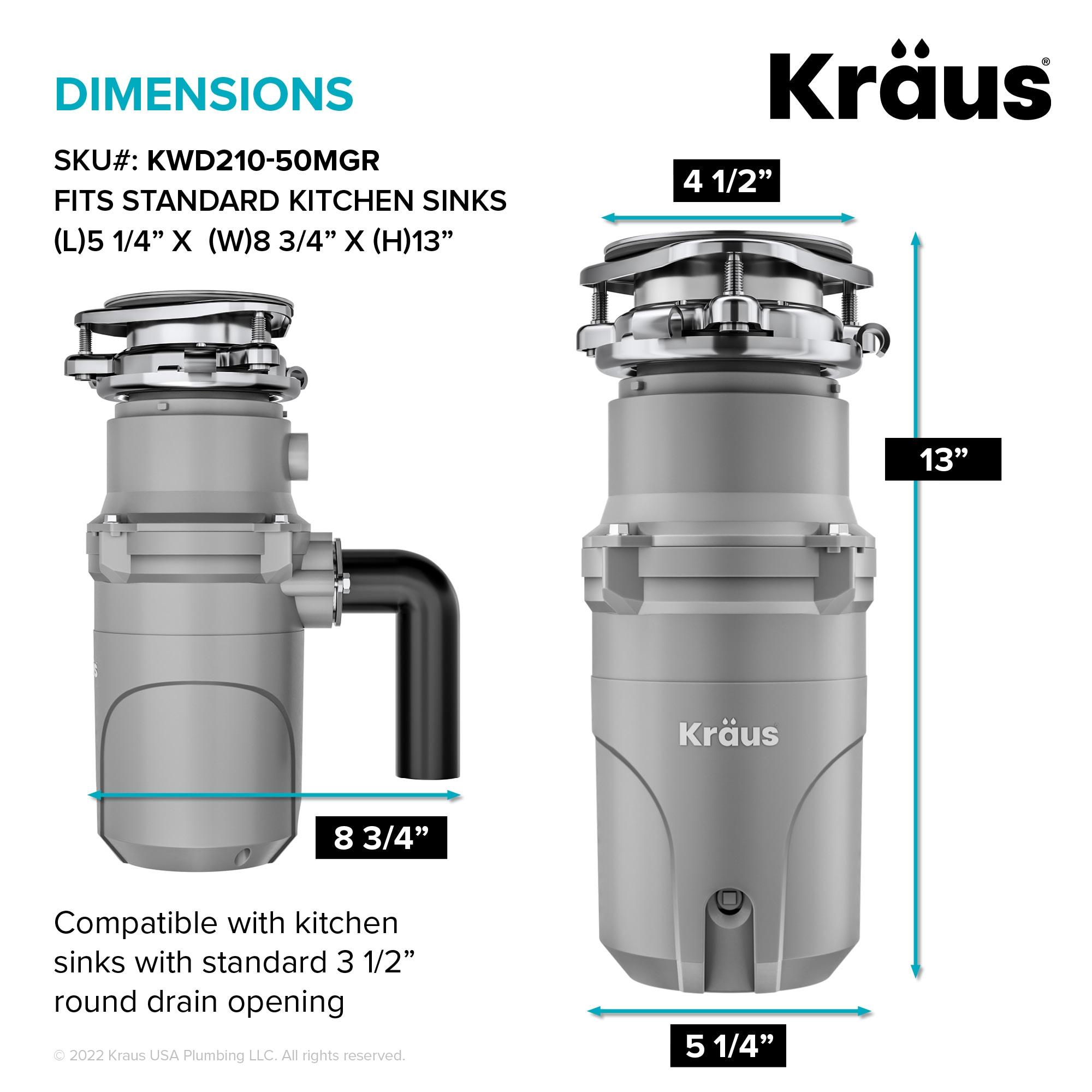 KRAUS WasteGuard Continuous Feed Motor Garbage Disposal with Power Cord and Universal Mount