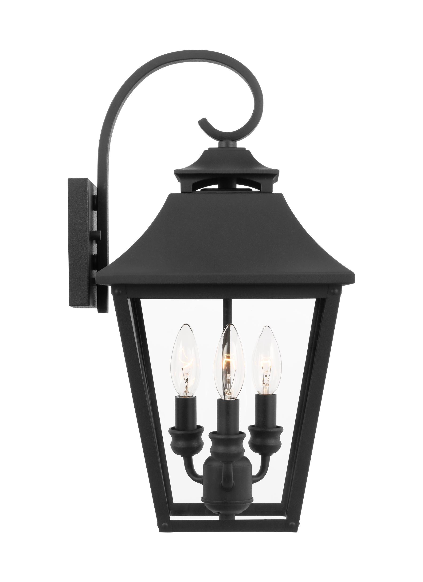 Textured Black 3-Light Outdoor Wall Lantern with Clear Seeded Glass