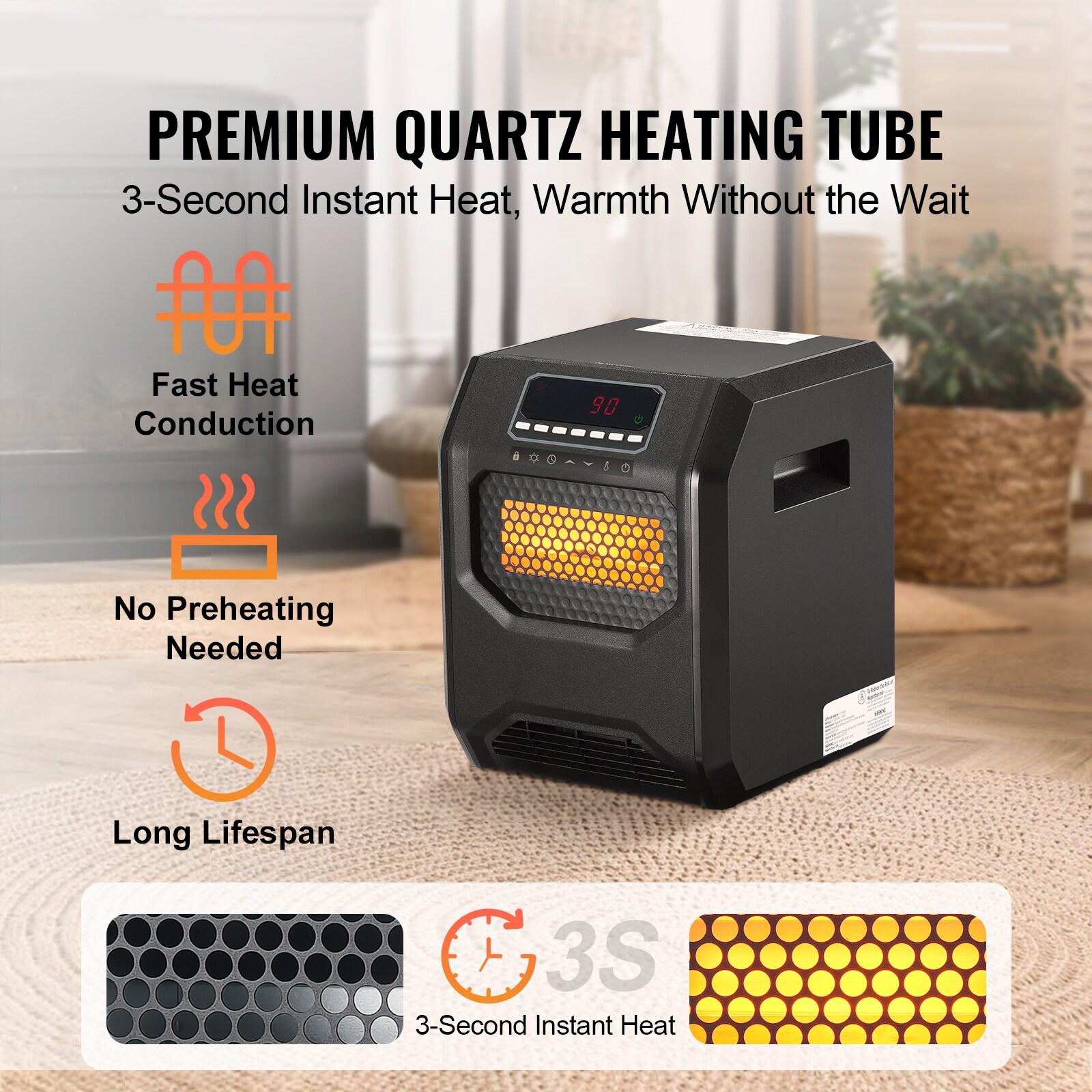 VEVOR Infrared Heater, 1500W Remote Control Electric Space Heater, LED Patio Heater w/ 3 Speeds & Timer & Overheat/Tip-Over Protection & Child Lock, for Bedroom,Living Room,Nursery,Studio,ABS