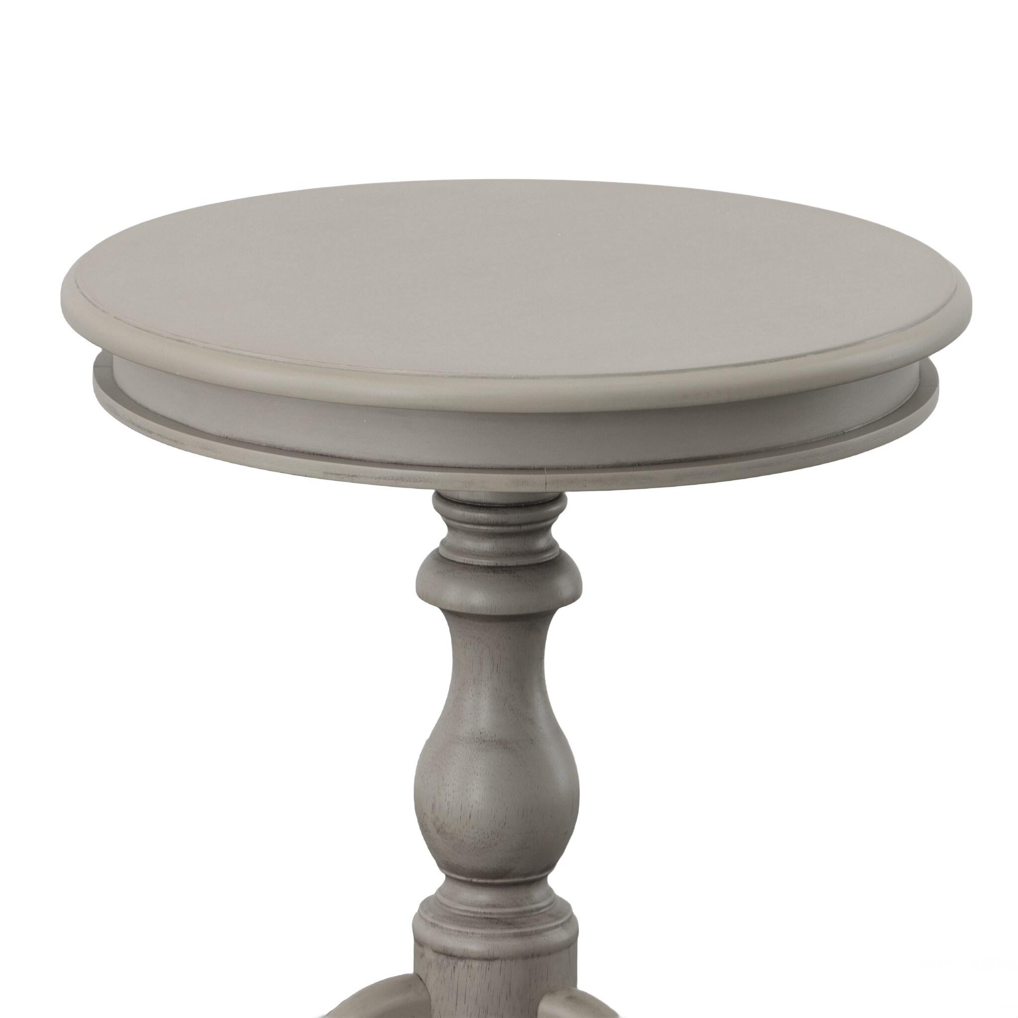 Carolina Living Paloma Accent Table - Weathered Gray and Table: Solid Wood, Round Pedestal Base, 25.25" Height