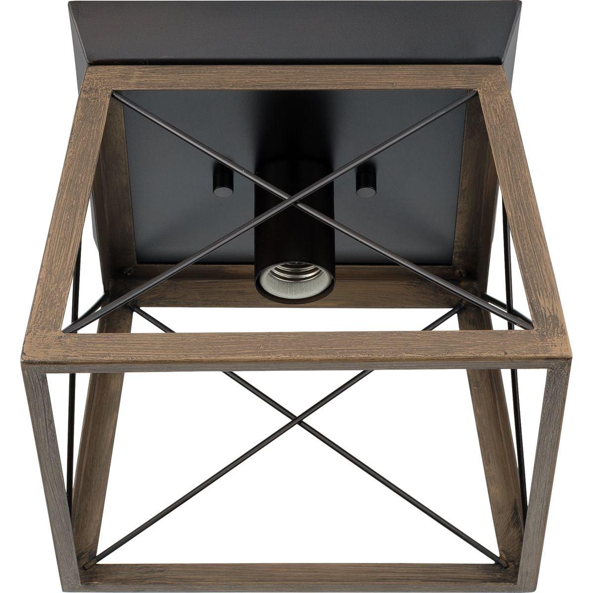 Progress Lighting Briarwood 1-Light Flush Mount, Antique Bronze, Faux-Painted Wood Shade